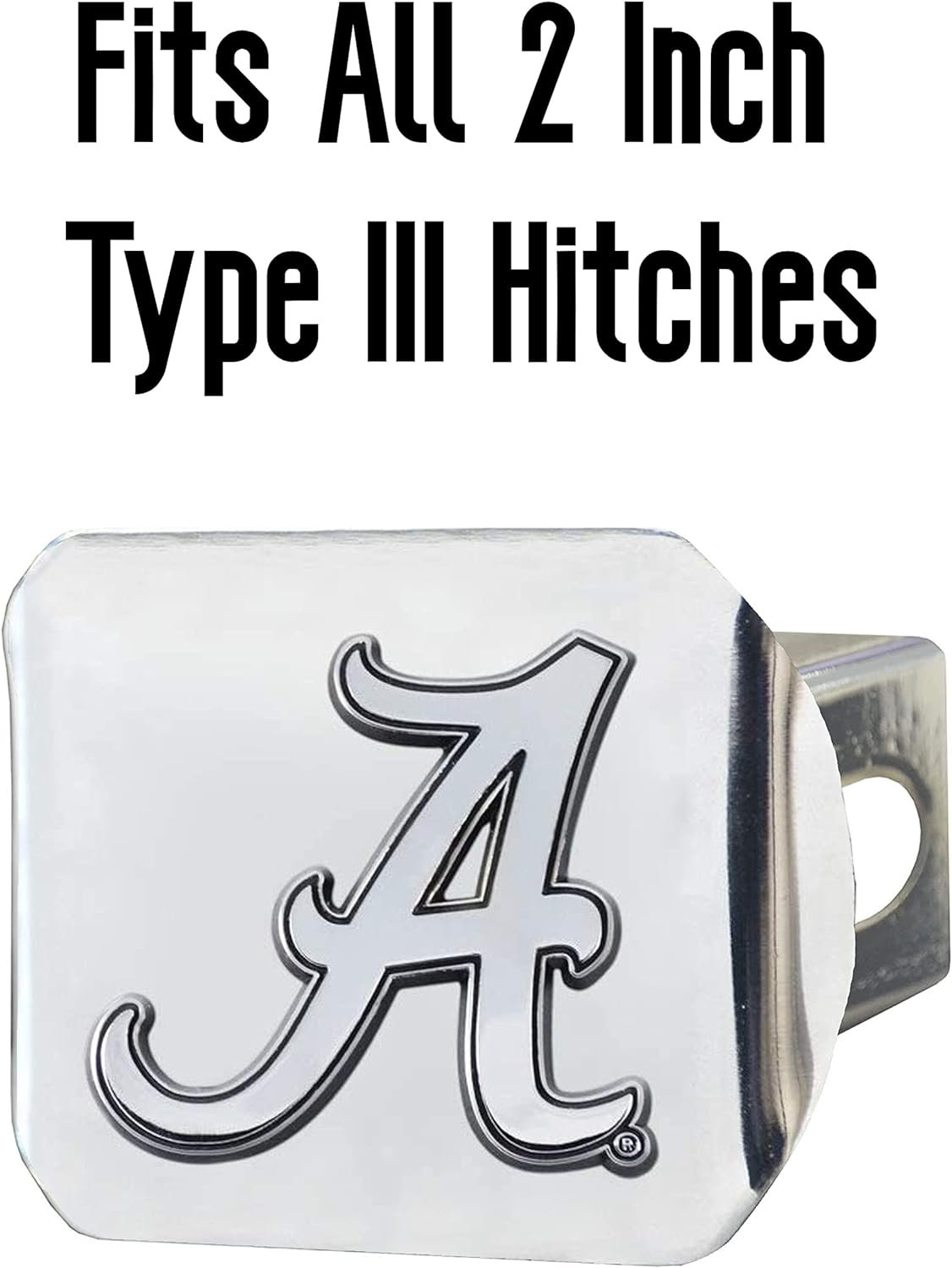 University of Alabama Crimson Tide Hitch Cover Solid Metal with Raised Chrome Metal Emblem 2" Square Type III