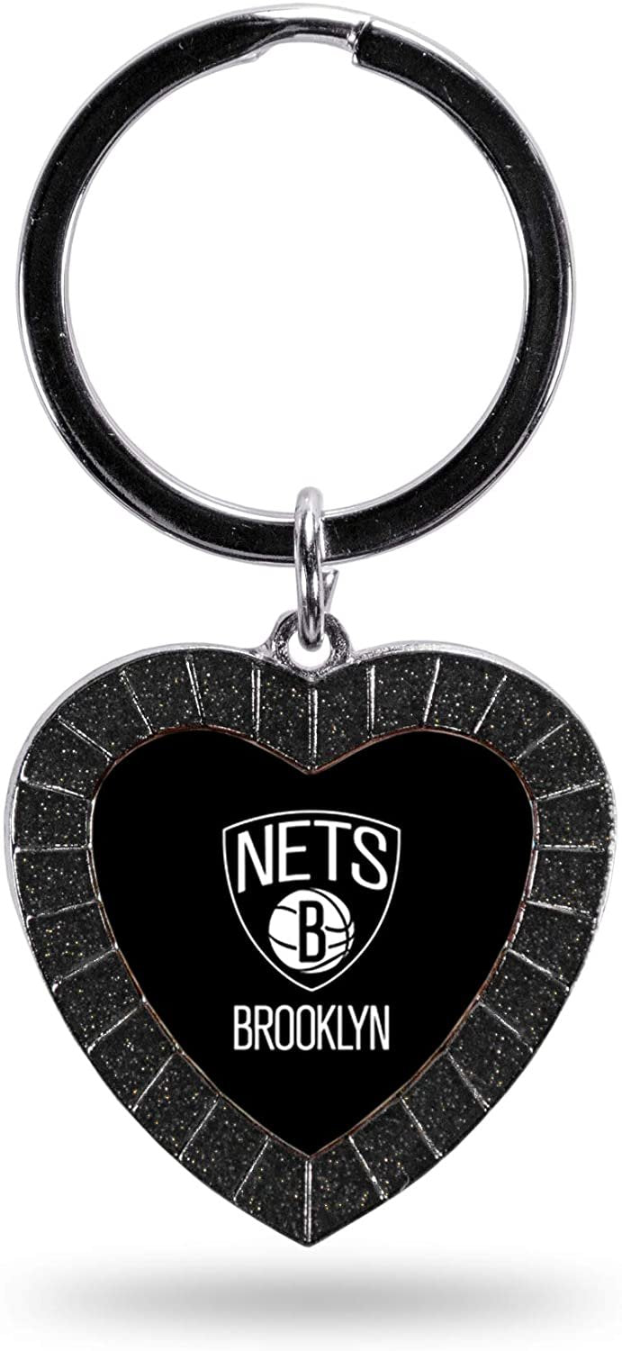 Brooklyn Nets Metal Keychain Rhinestone Colored Heart Shape