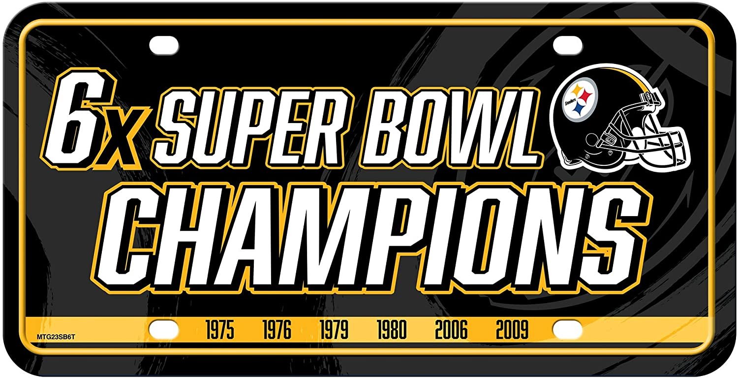 Pittsburgh Steelers Metal Tag License Plate 6X Time Champions Premium Aluminum Novelty Super Bowl Football