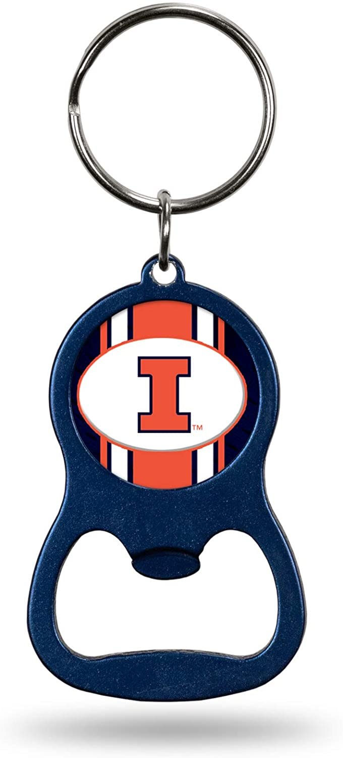 University of Illinois Fighting Illini Premium Solid Metal Bottle Opener Keychain, Key Ring, Team Color
