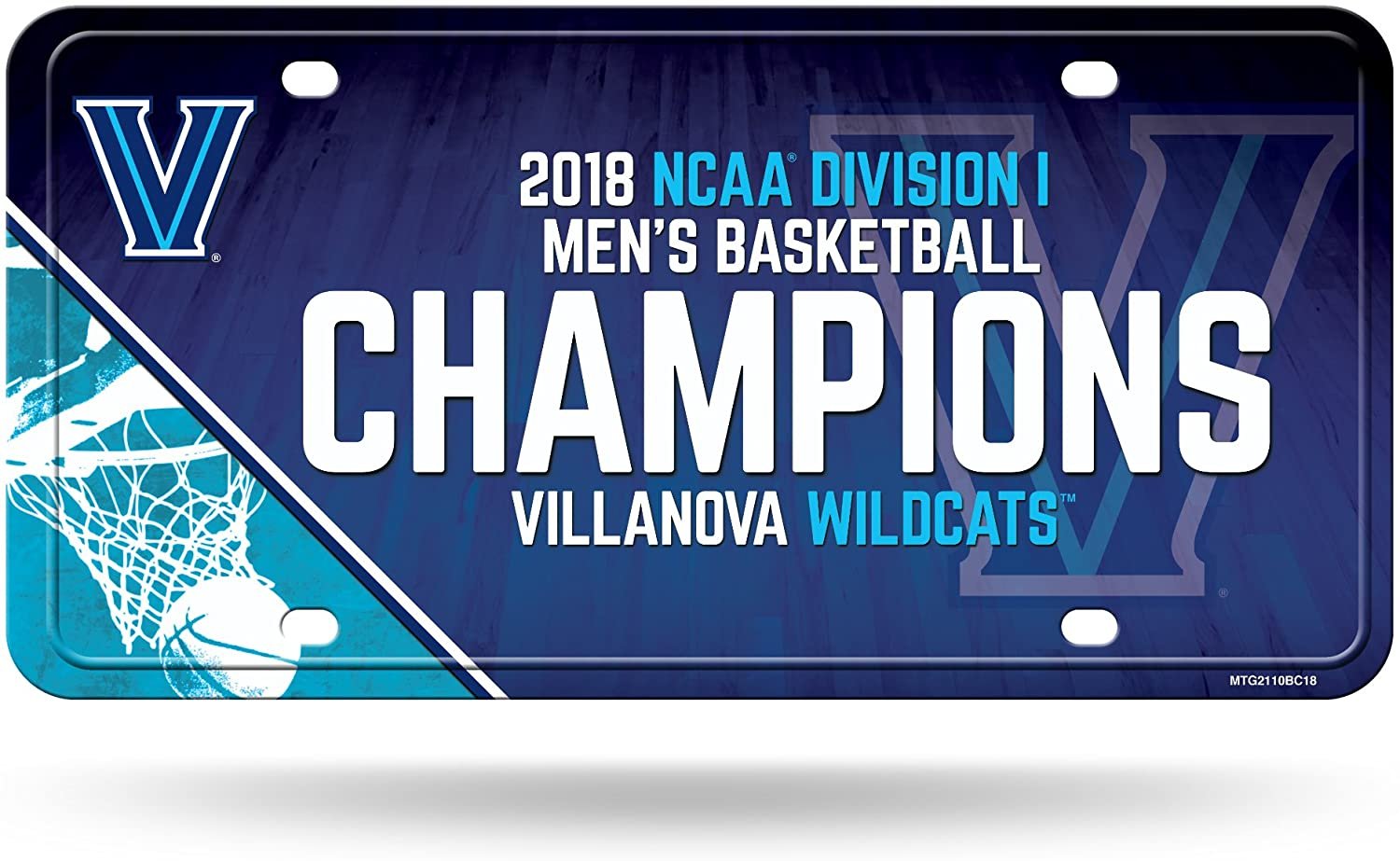 Villanova University Wildcats Metal Auto Tag License Plate, 2018 Champions, 6x12 Inch