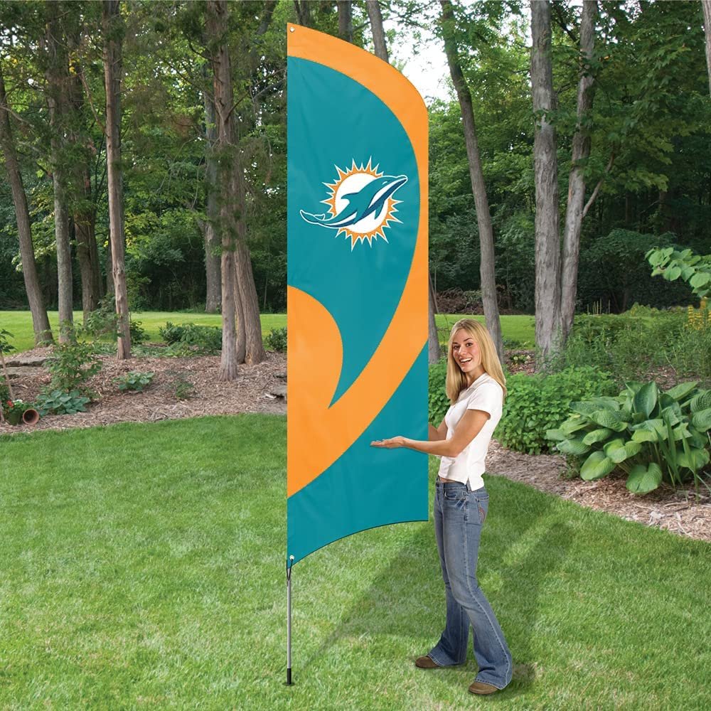 Miami Dolphins 8 Foot Tall Team Flag Tailgating Kit with Metal Pole