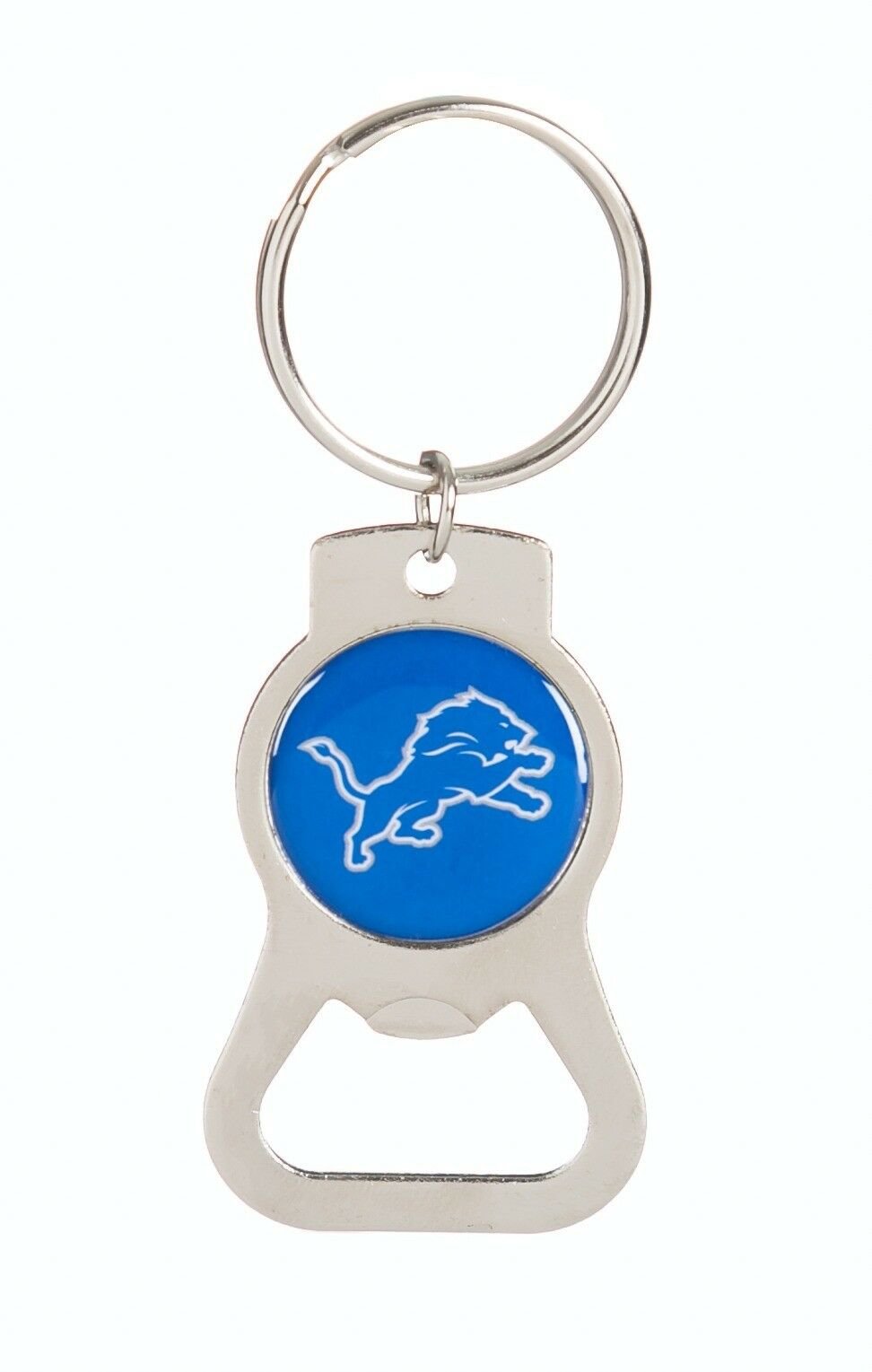 Detroit Lions Premium Solid Metal Bottle Opener Keychain, Silver Key Ring, Team Logo