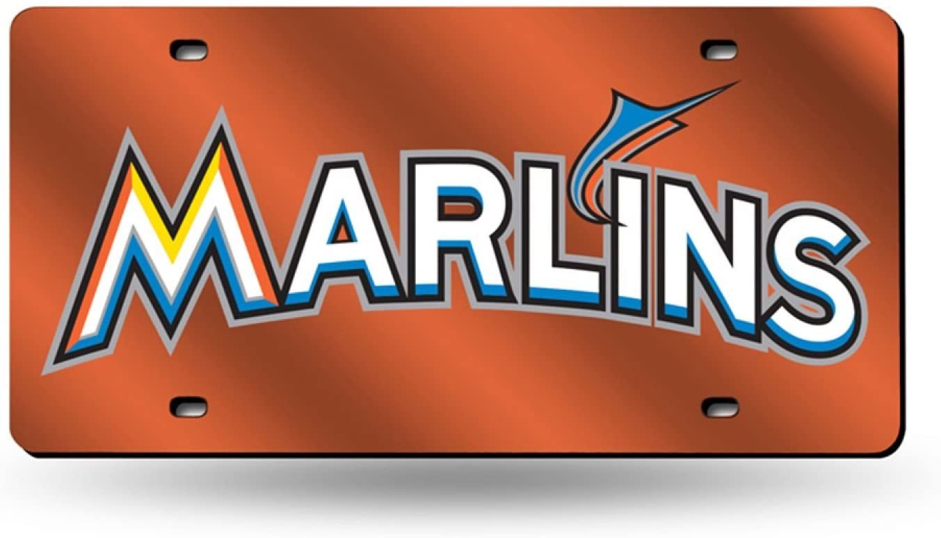 Miami Marlins Premium Laser Cut Tag License Plate, Orange Mirrored Acrylic Inlaid, 12x6 Inch