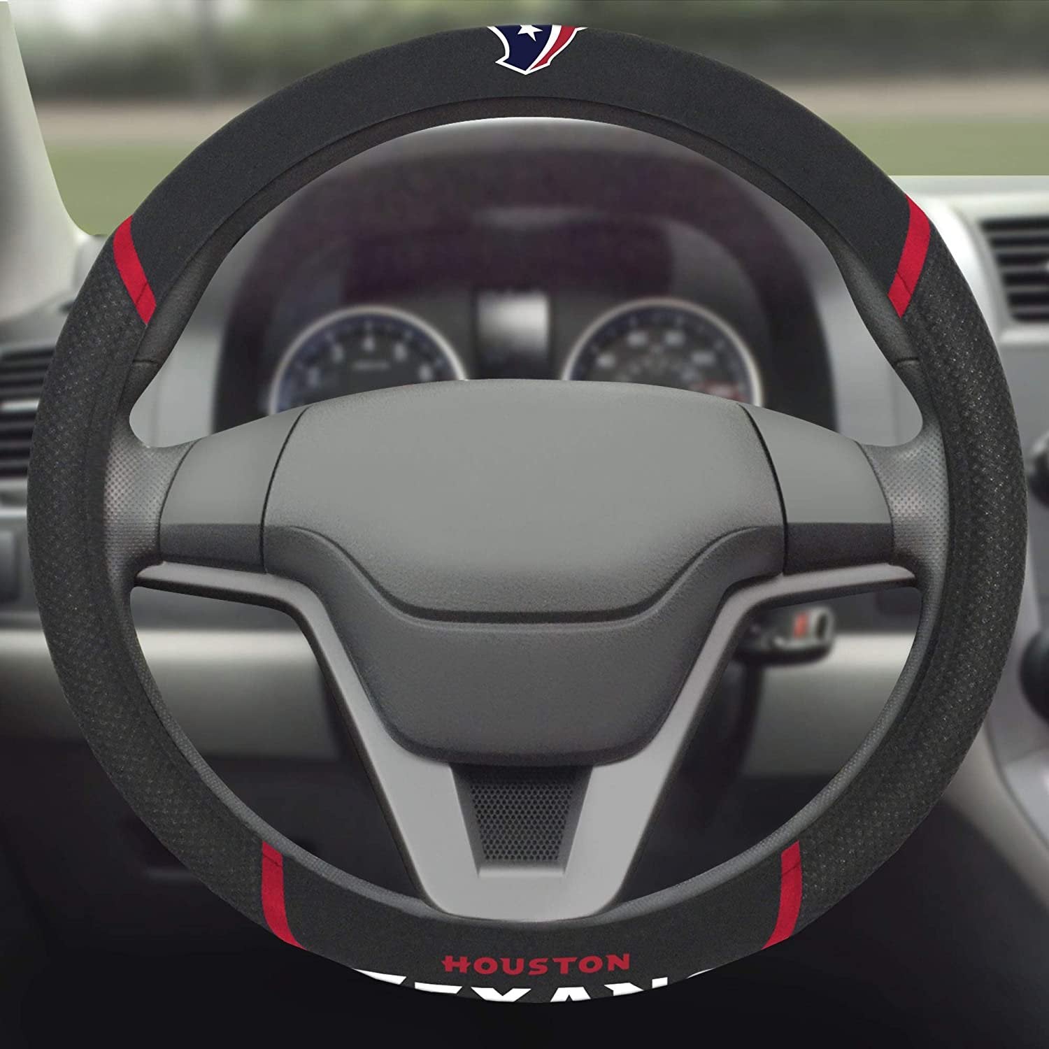 Houston Texans Premium 15 Inch Black Emroidered Steering Wheel Cover