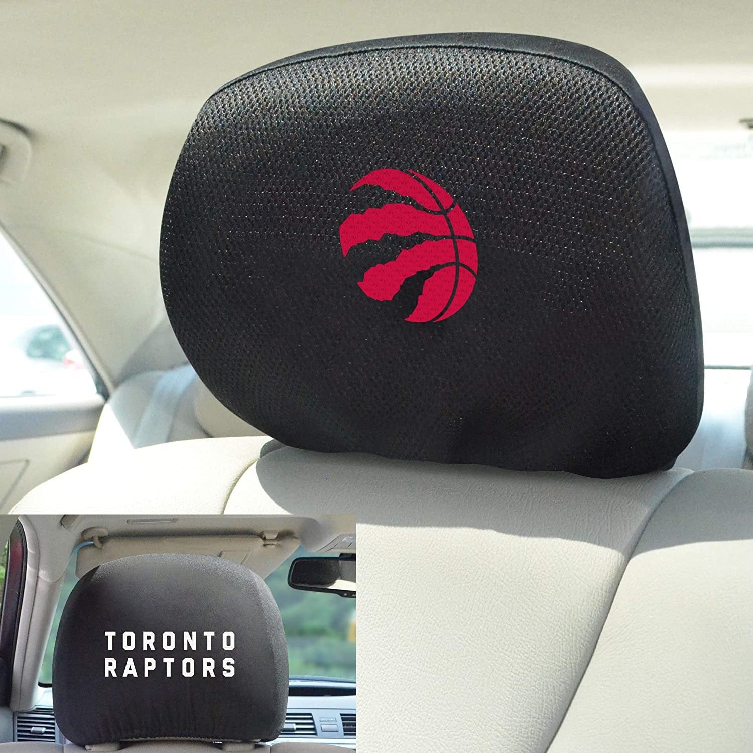 Toronto Raptors Pair of Premium Auto Head Rest Covers, Embroidered, Black Elastic, 14x10 Inch