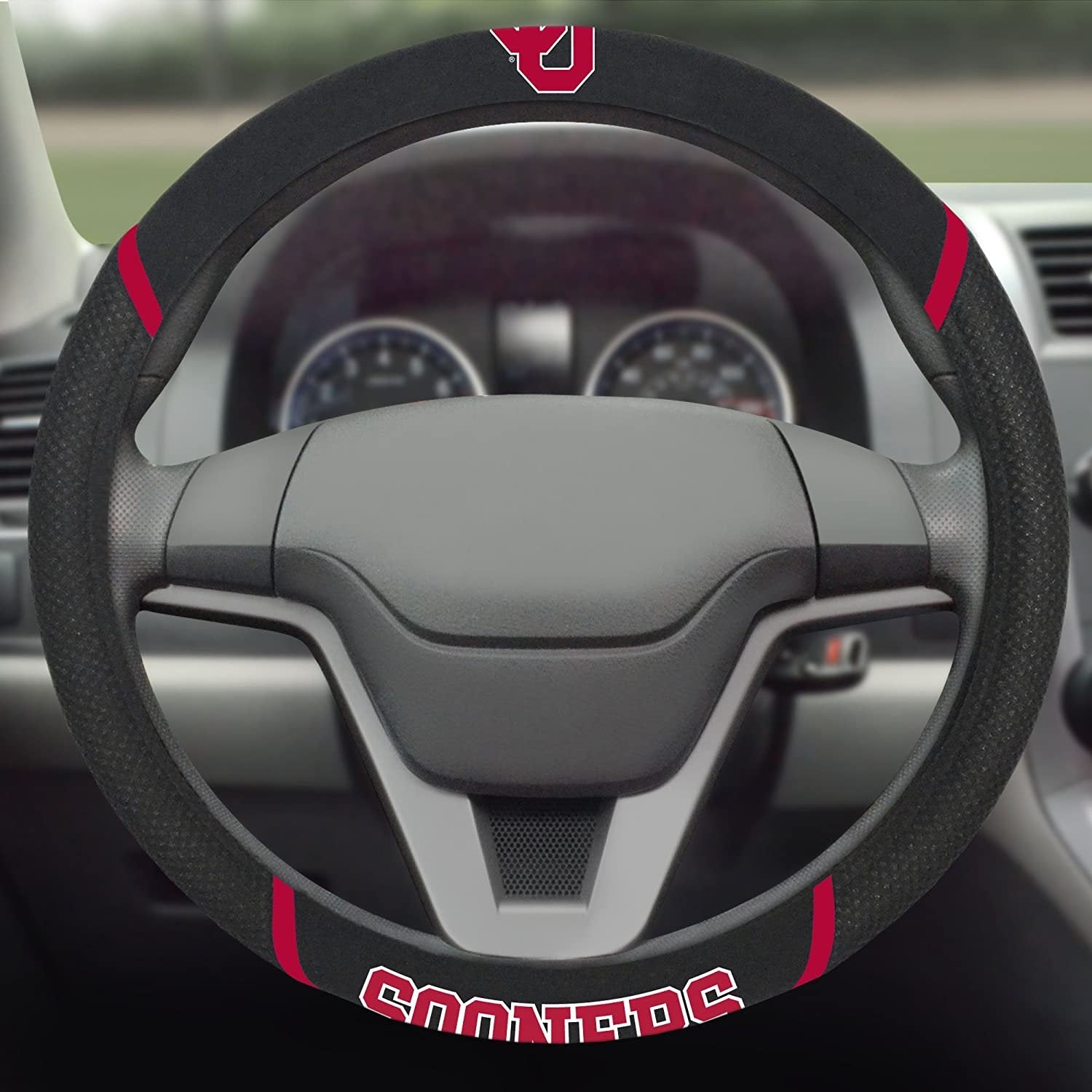 Oklahoma Sooners Steering Wheel Cover Premium Embroidered Black 15 Inch University of