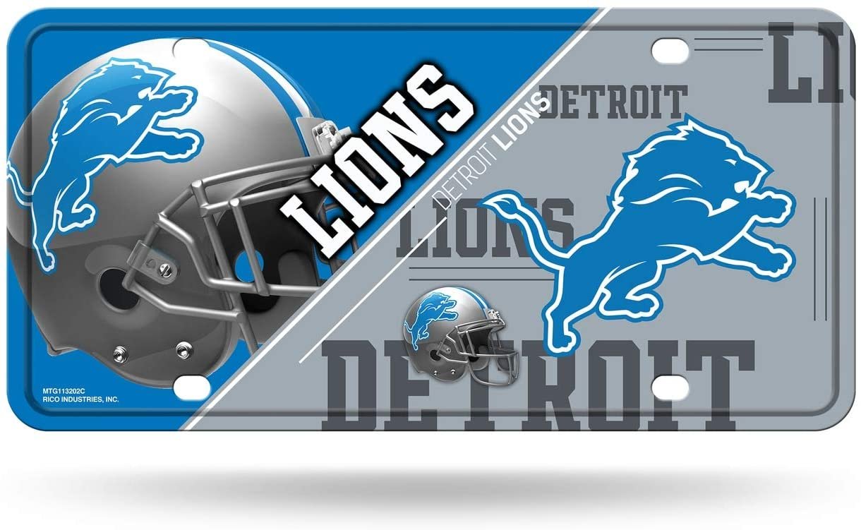 Detroit Lions Metal Auto Tag License Plate, Split Design, 6x12 Inch