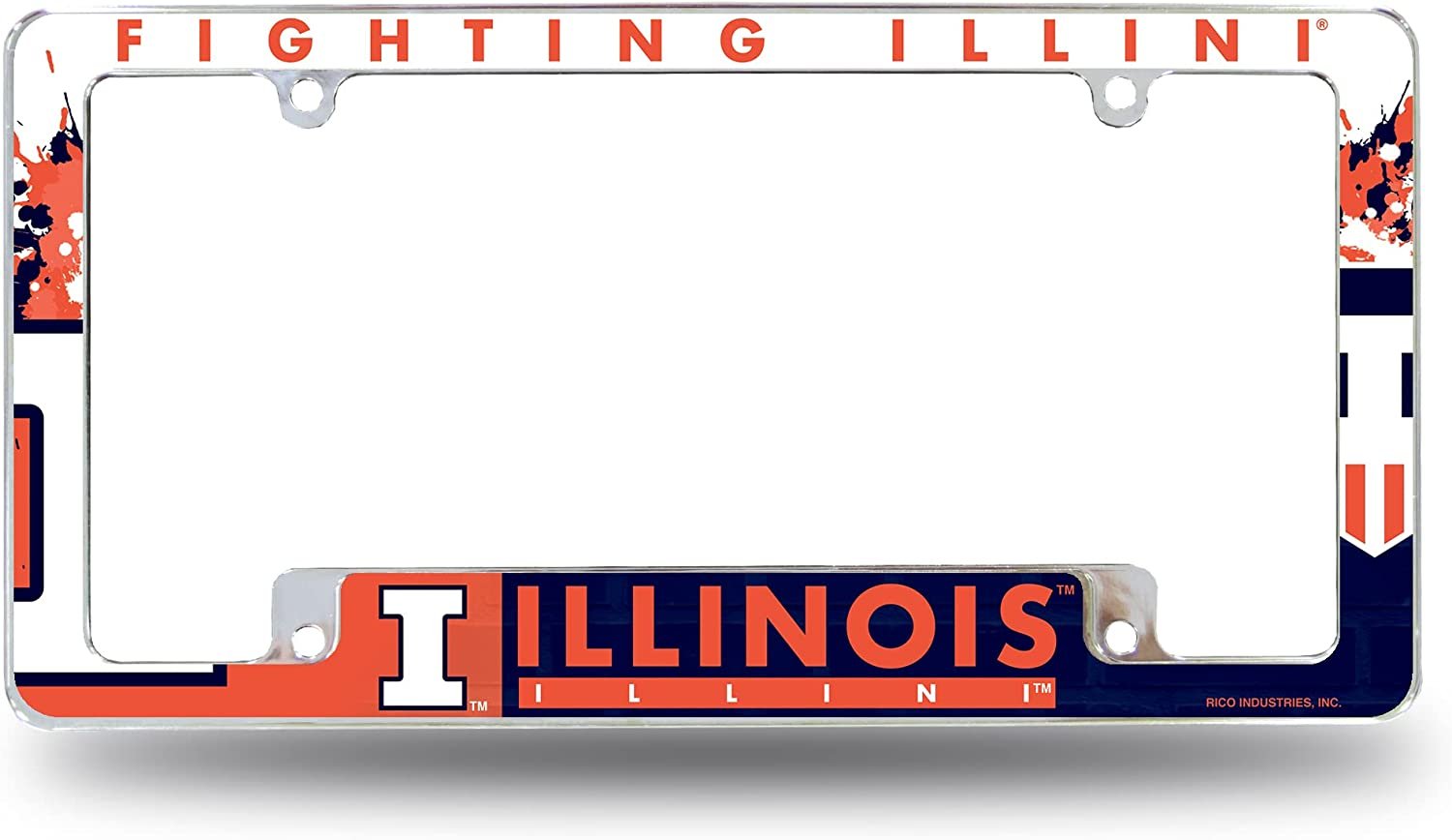 University of Illinois Fighting Illini Metal License Plate Frame Chrome Tag Cover All Over Design 6x12 Inch