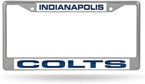 Indianapolis Colts Metal License Plate Frame Chrome Tag Cover, Laser Acrylic Mirrored Inserts, 12x6 Inch