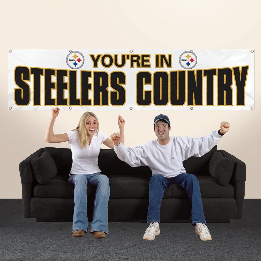 Pittsburgh Steelers Huge 8x2 Feet Premium Emboridered Banner Flag Metal Grommets