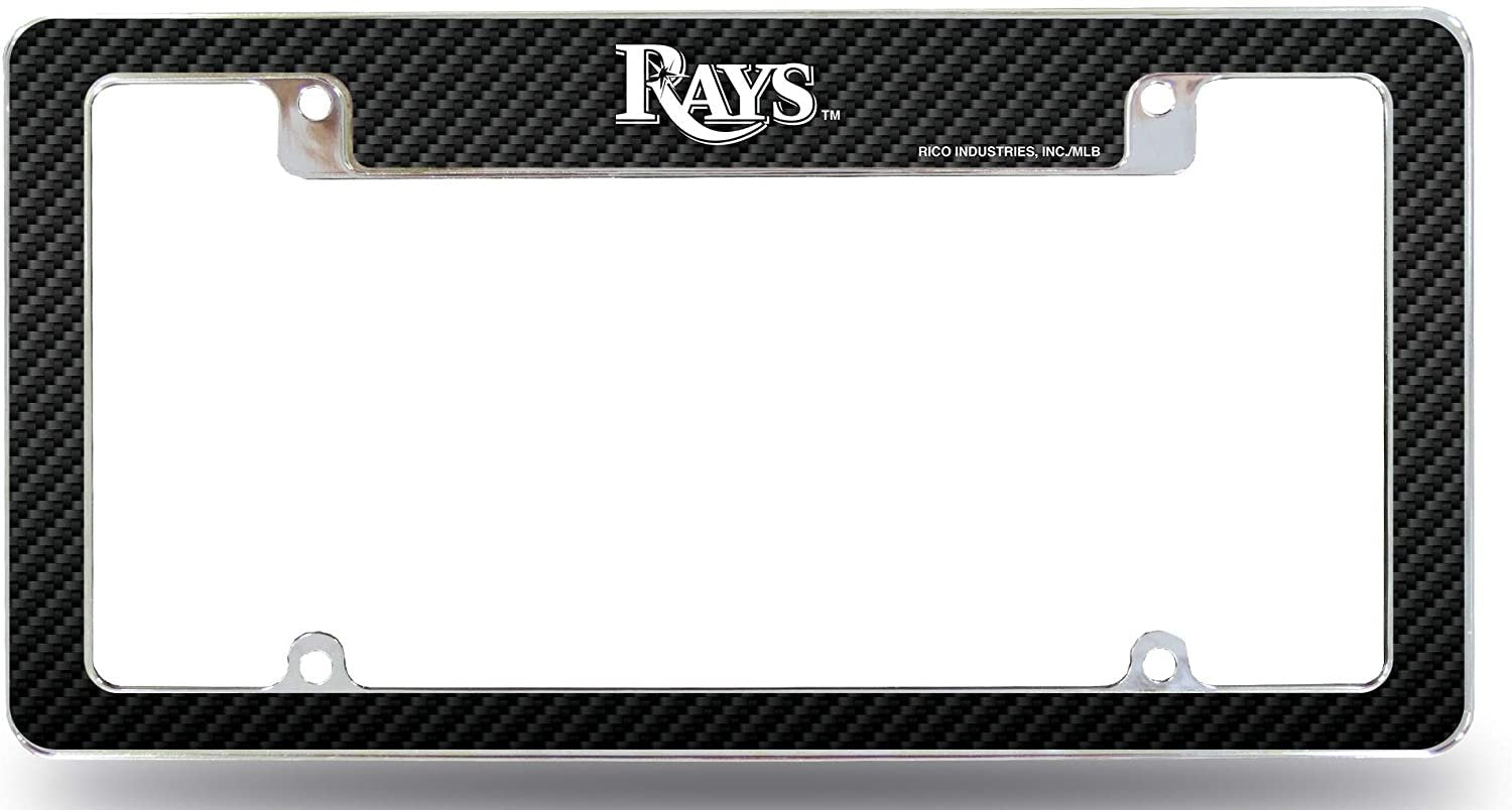 Tampa Bay Rays Metal License Plate Frame EZ View Carbon Fiber Design All Over Style Heavy Gauge Chrome Tag Cover Baseball