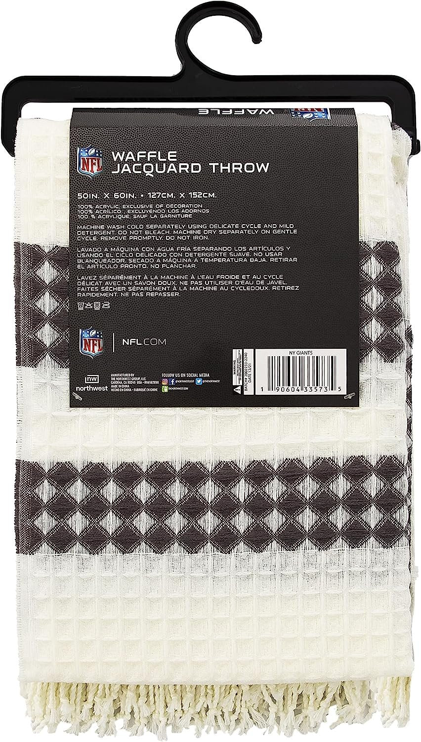 New York Giants Throw Blanket Waffle Weave Jacquard, 50x60 Inch, Unisex-Adult, 100% Acrylic