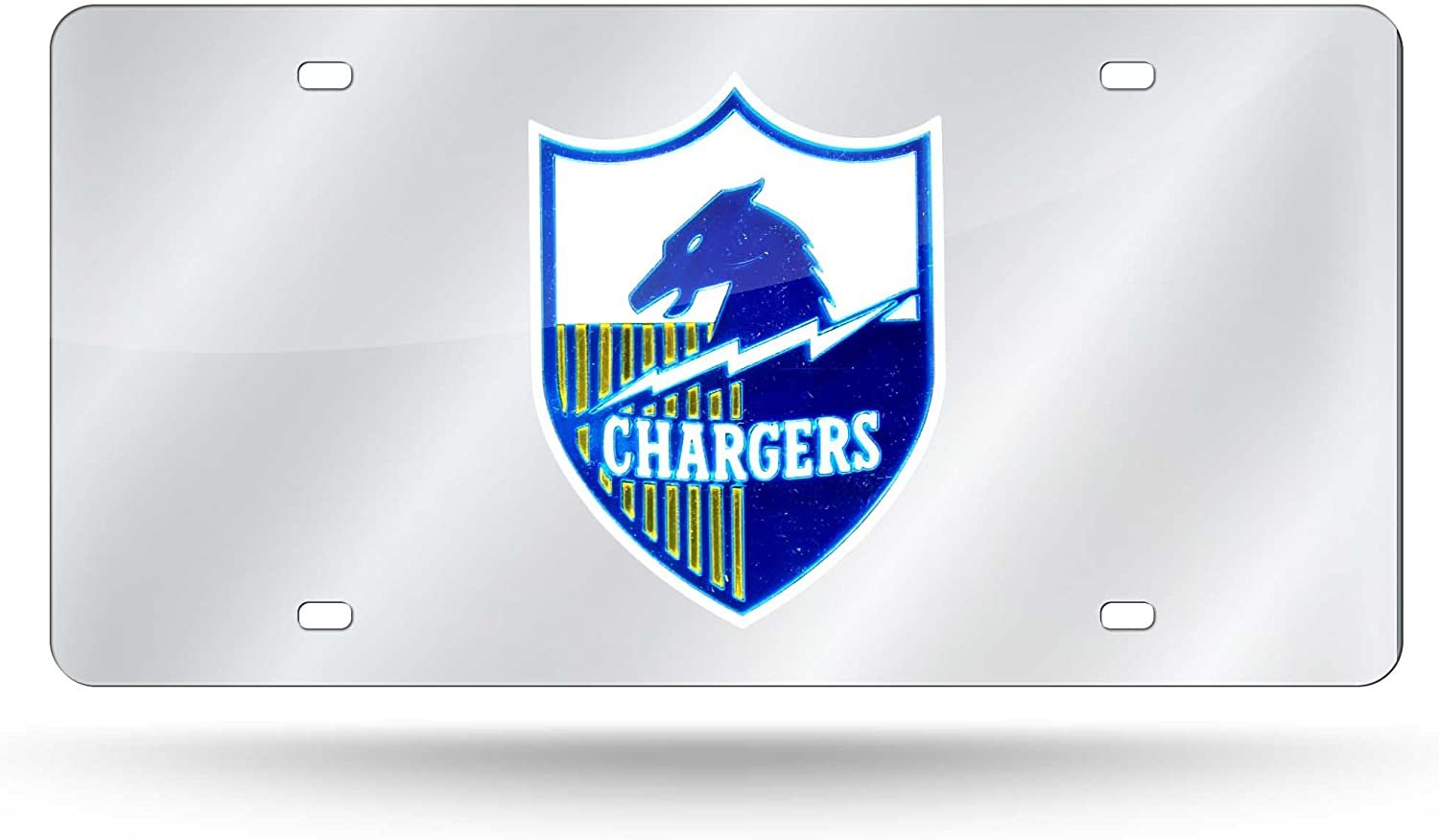 Los Angeles Chargers Premium Laser Cut Tag License Plate, Afl Retro Logo, Mirrored Acrylic Inlaid, 12x6 Inch