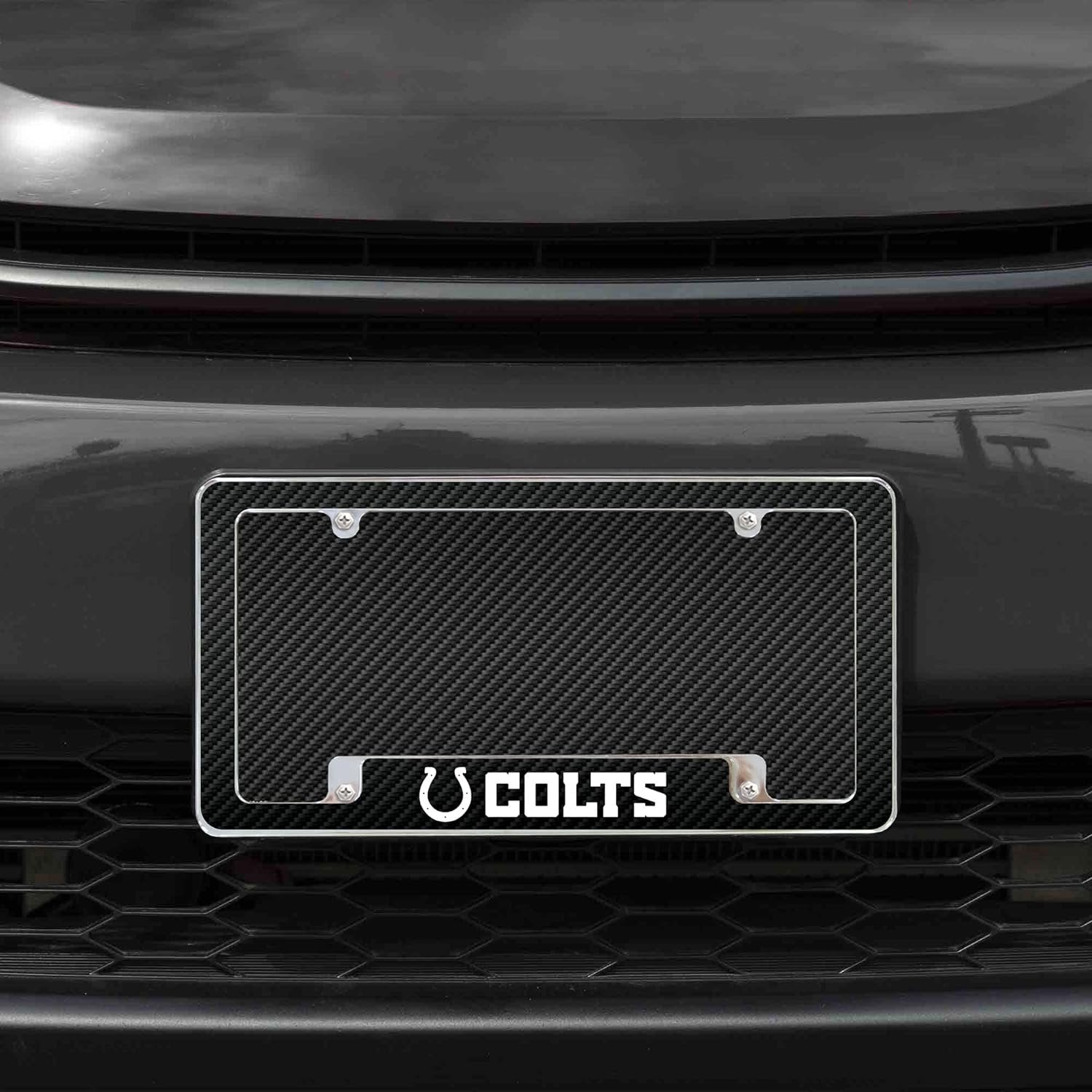 Indianapolis Colts Metal License Plate Frame Chrome Tag Cover, Carbon Fiber Design, 12x6 Inch