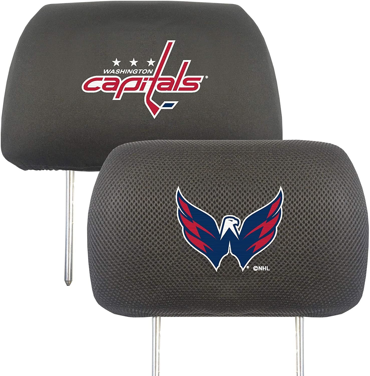 Washington Capitals Pair of Premium Auto Head Rest Covers, Embroidered, Black Elastic, 14x10 Inch