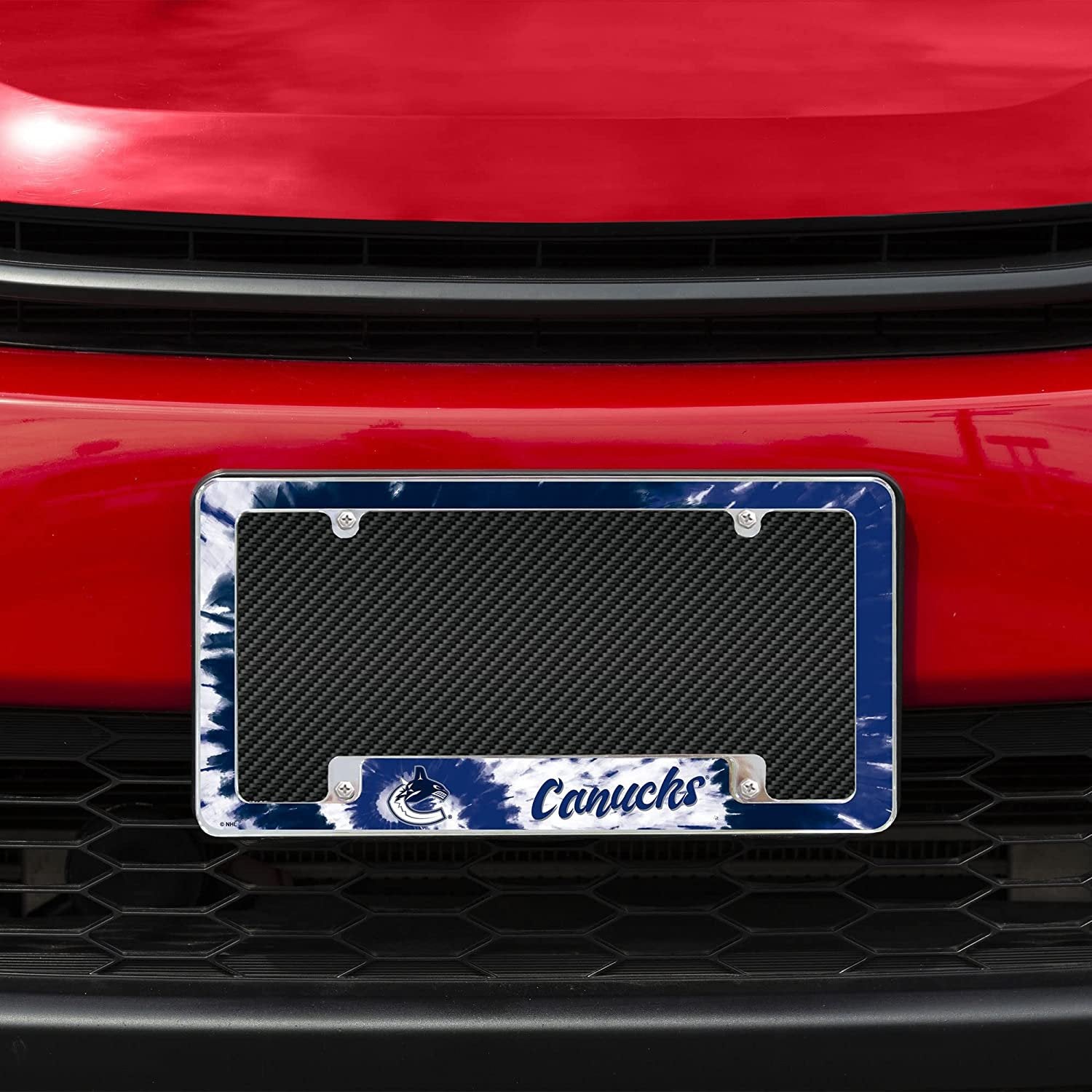 Vancouver Canucks Metal License Plate Frame Chrome Tag Cover Tie Dye Design 6x12 Inch