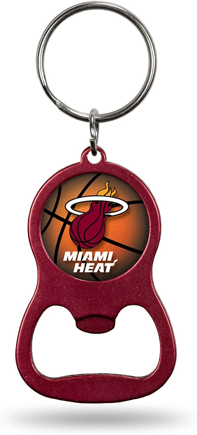 Miami Heat Premium Solid Metal Bottle Opener Keychain, Key Ring, Team Color