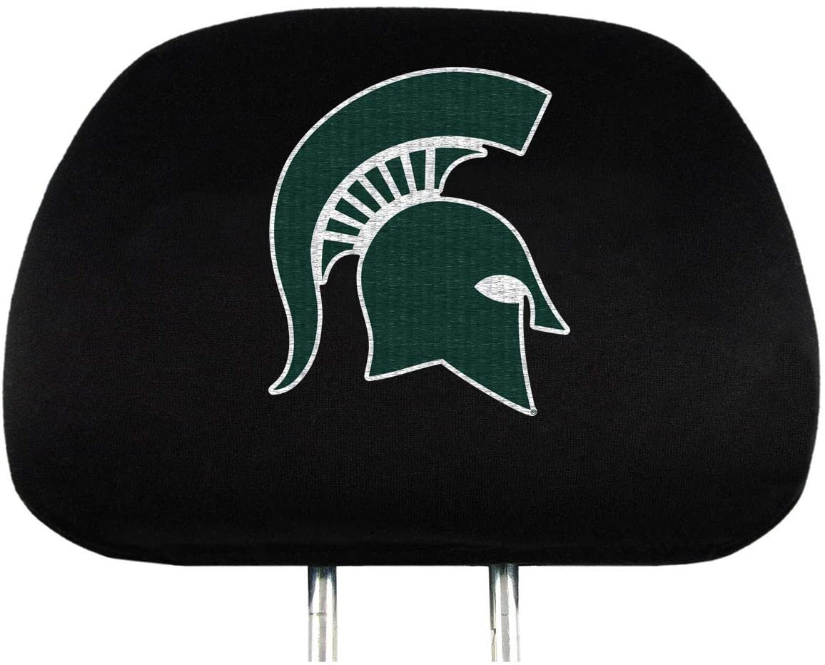 Michigan State University Spartans Pair of Premium Auto Head Rest Covers, Embroidered, Black Elastic, 14x10 Inch