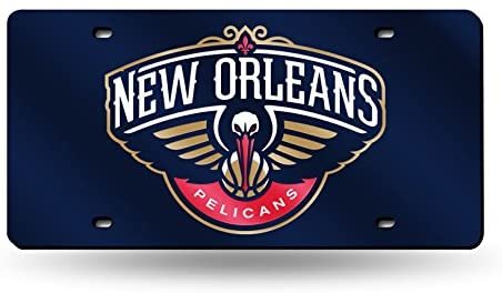 New Orleans Pelicans Premium Laser Cut Tag License Plate, Mirrored Acrylic Inlaid, Blue 12x6 Inch