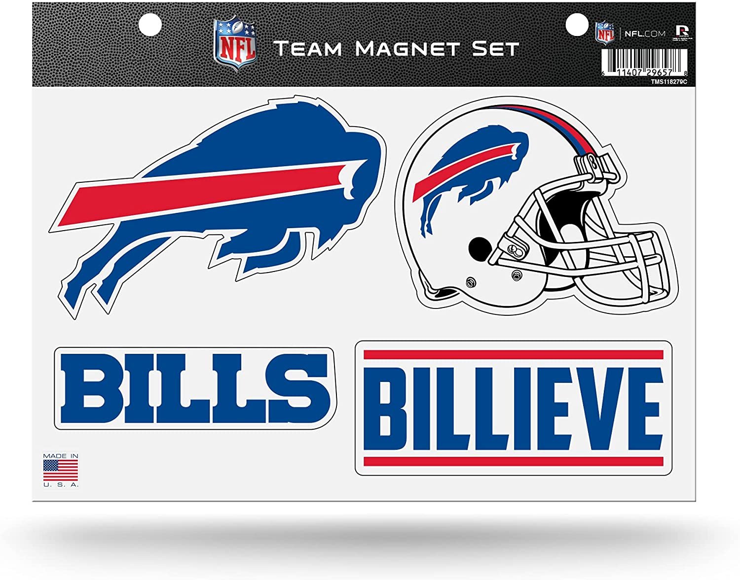 Buffalo Bills 4 Piece Multi Magnet Set, 8.5x11 Inch Sheet Auto Home