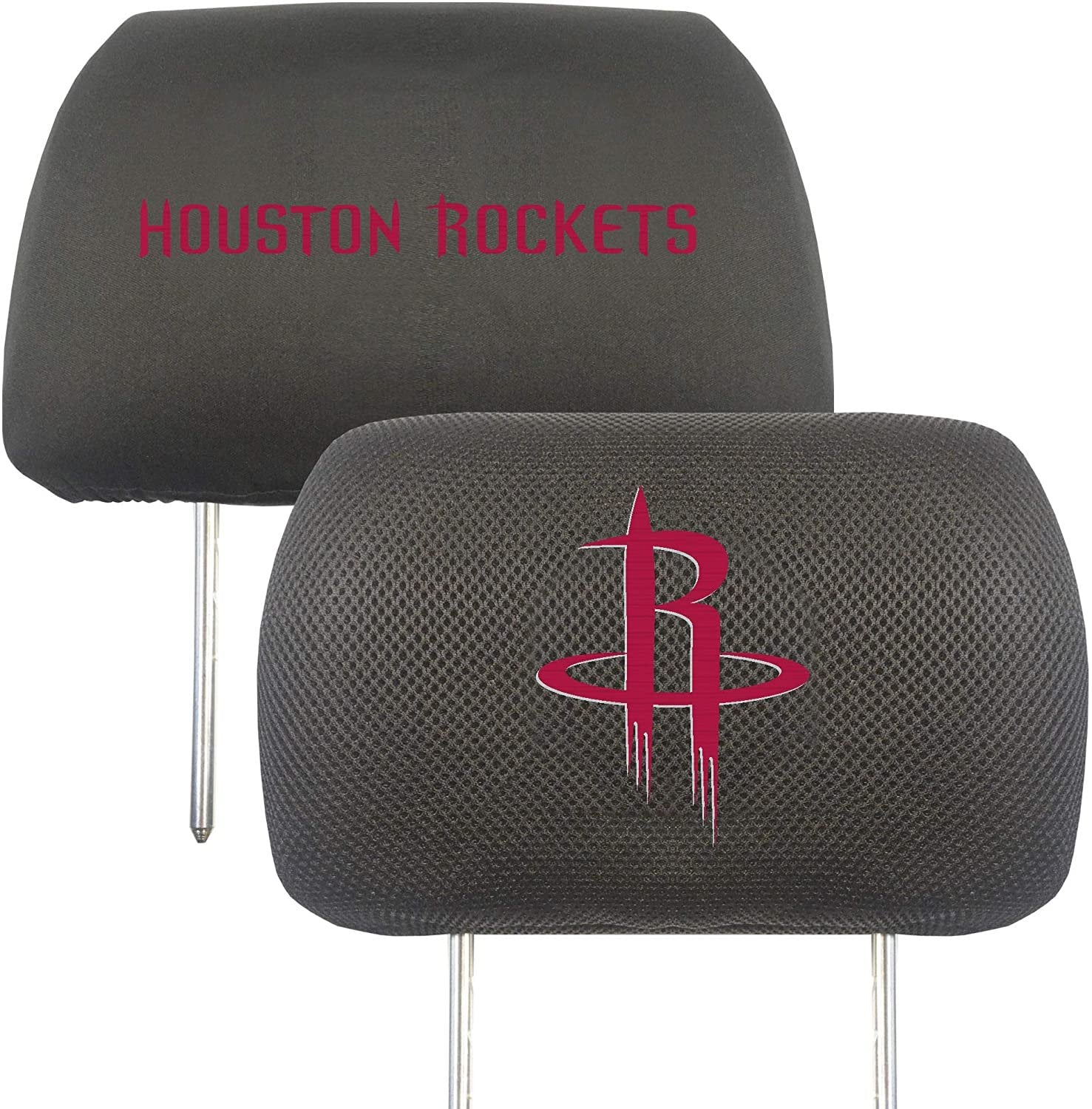 Houston Rockets Pair of Premium Auto Head Rest Covers, Embroidered, Black Elastic, 14x10 Inch