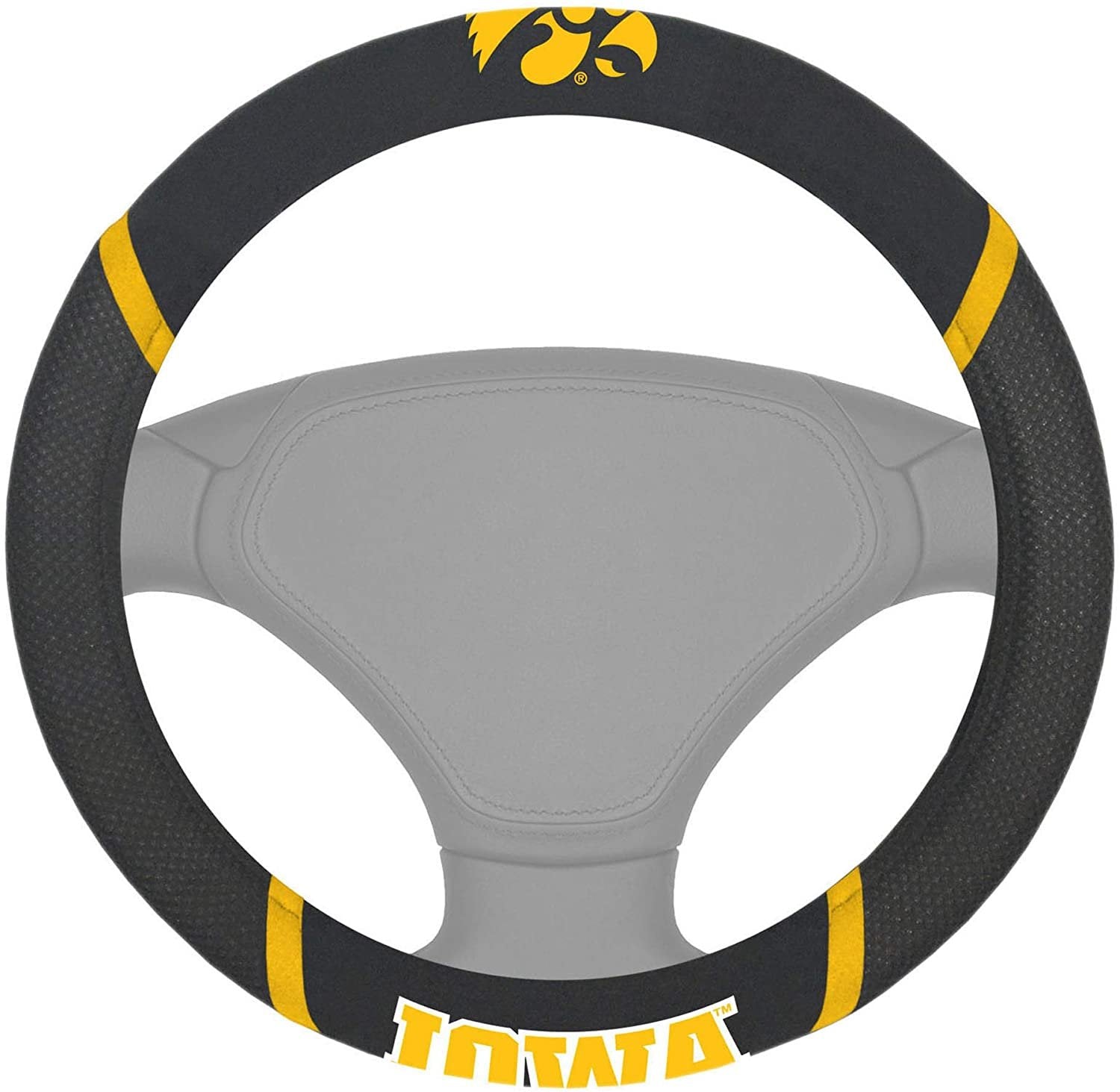 Iowa Hawkeyes Steering Wheel Cover Premium Embroidered Black 15 Inch University of