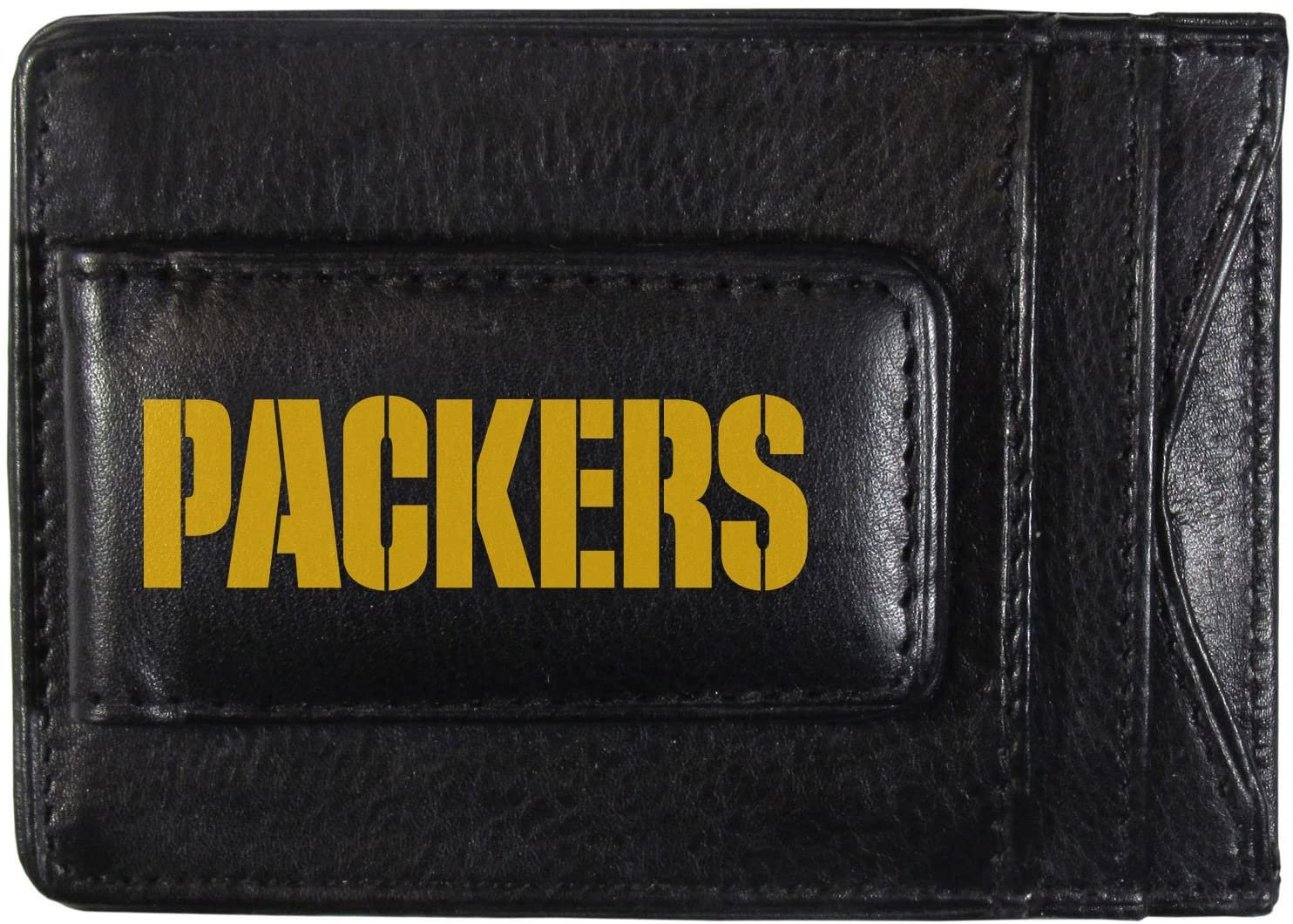 Green Bay Packers Black Leather Wallet, Front Pocket Magnetic Money Clip, Printed Logo