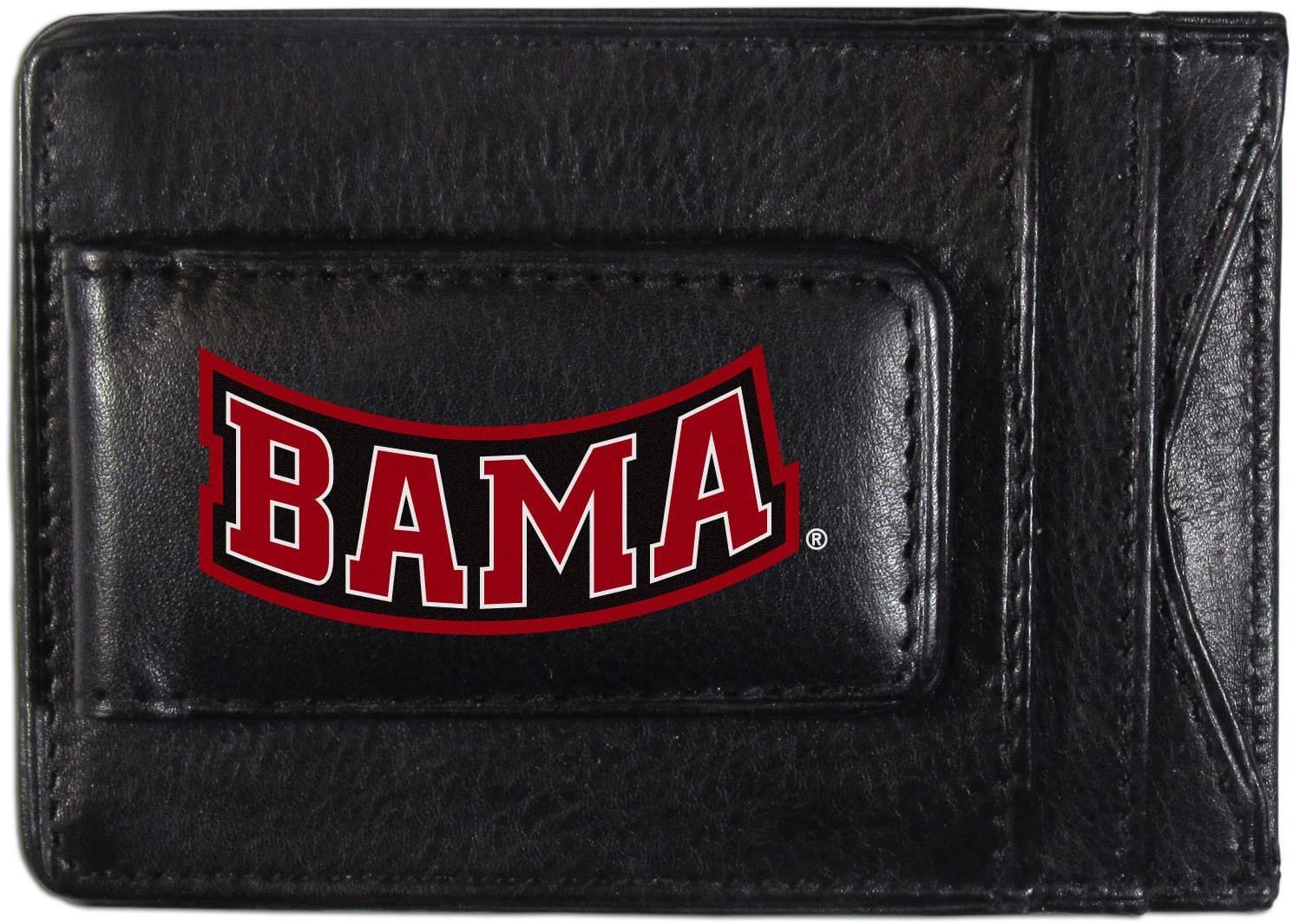 University of Alabama Crimson Tide Black Leather Wallet, Front Pocket Magnetic Money Clip, Printed Logo