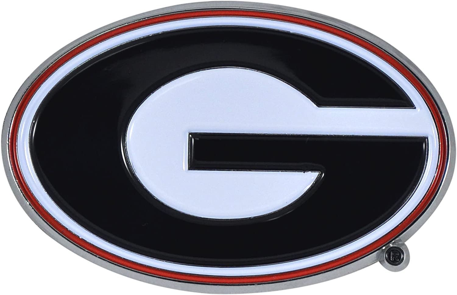 University of Georgia Bulldogs Premium Solid Metal Raised Auto Emblem, Team Color, Shape Cut, Adhesive Backing
