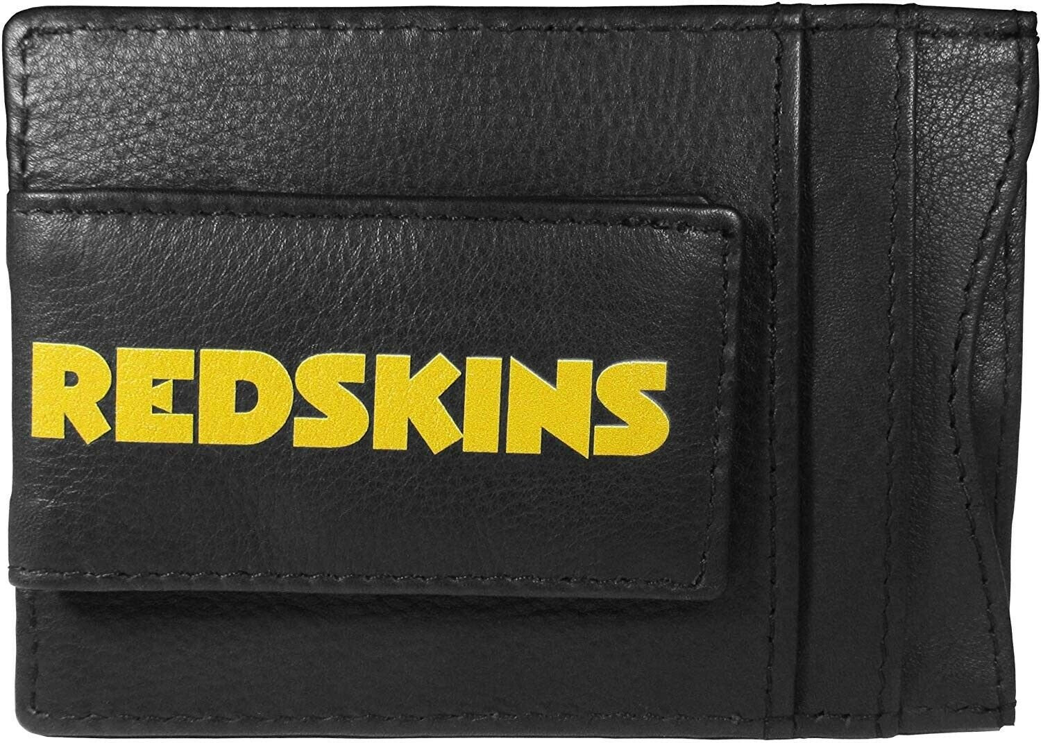 Washington Redskins Black Leather Wallet, Front Pocket Magnetic Money Clip, Printed Logo