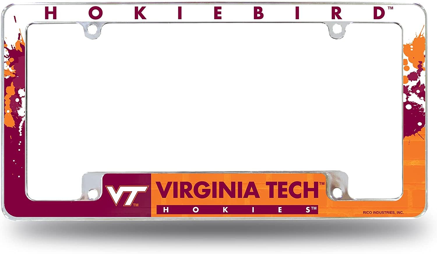 Virginia Tech University Hokies Metal License Plate Frame Tag Cover All Over Design 12x6 Inch