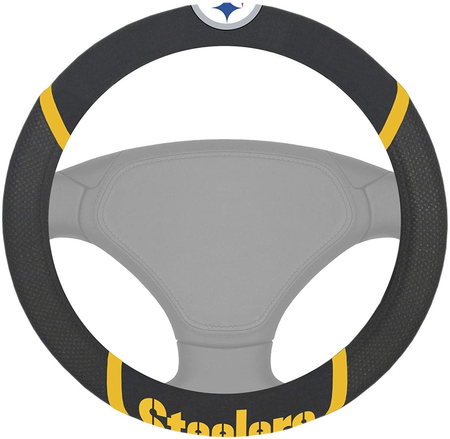 Pittsburgh Steelers Steering Wheel Cover Premium Embroidered Black 15 Inch