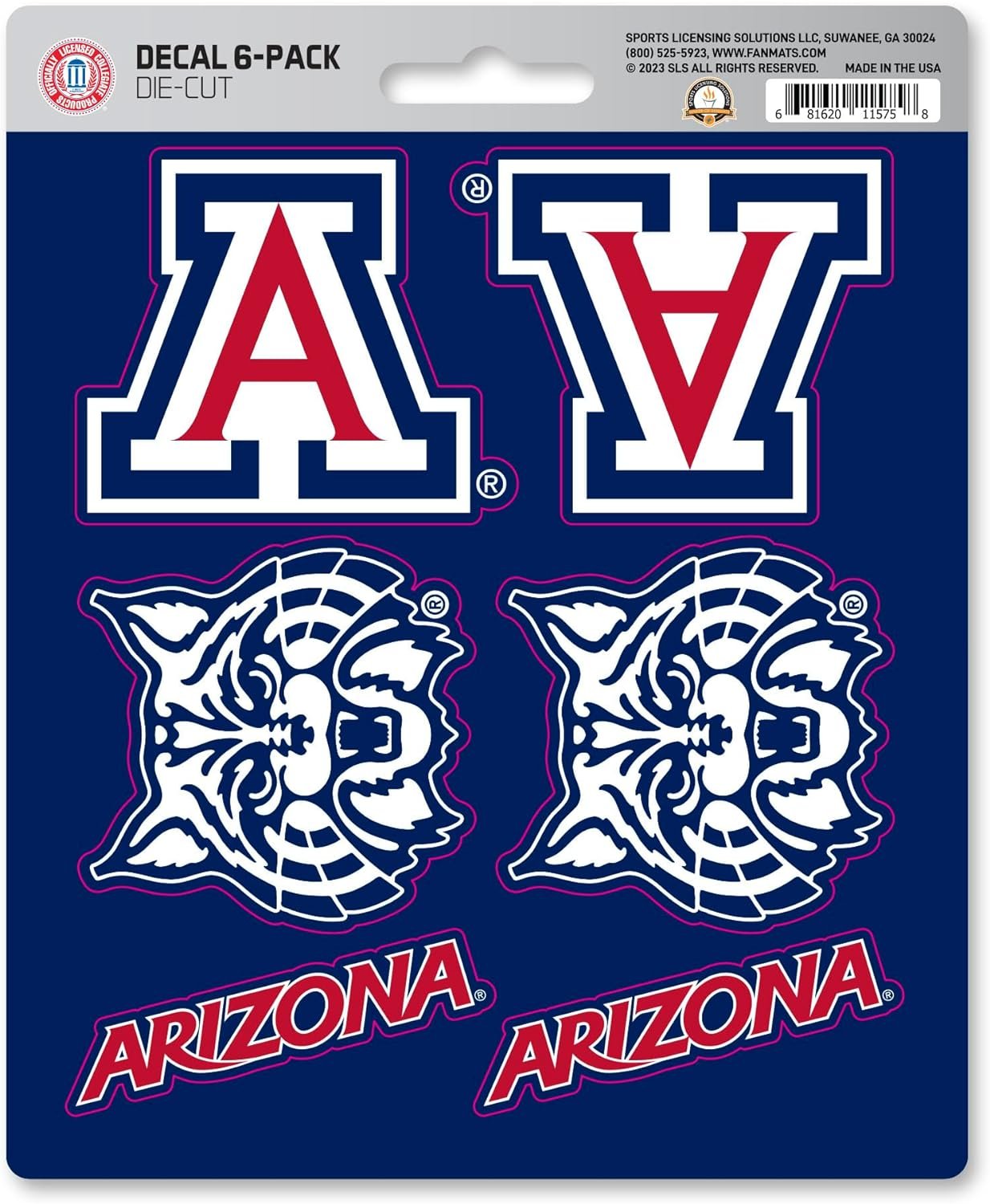 University of Arizona Wildcats 6-Piece Decal Sticker Set, 5x6 Inch Sheet, Gift for football fans for any hard surfaces around home, automotive, personal items