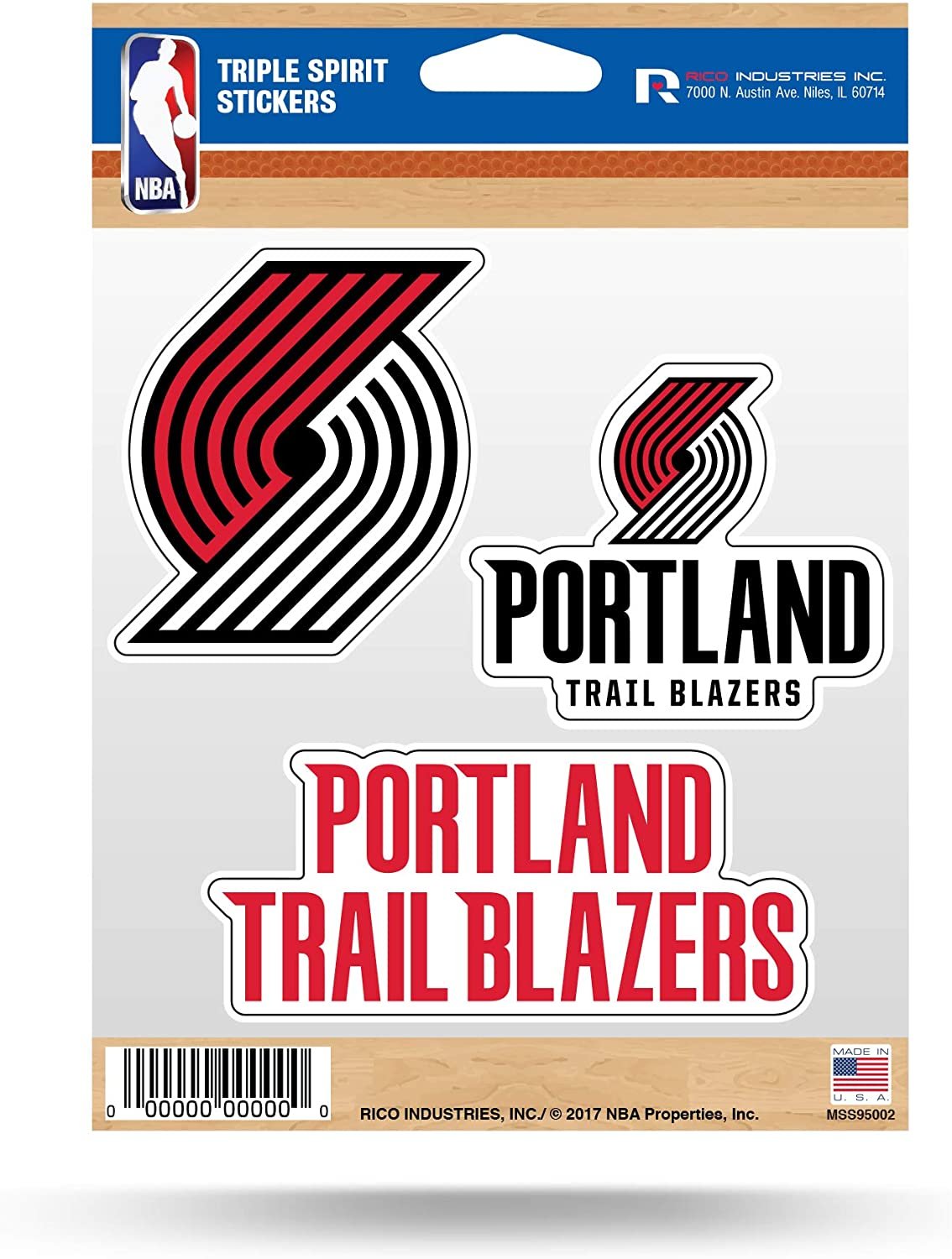 NBA Portland Trail Blazers Die Cut 3-Piece Triple Spirit Sticker SheetDie Cut 3-Piece Triple Spirit Sticker Sheet, Red, 5.75