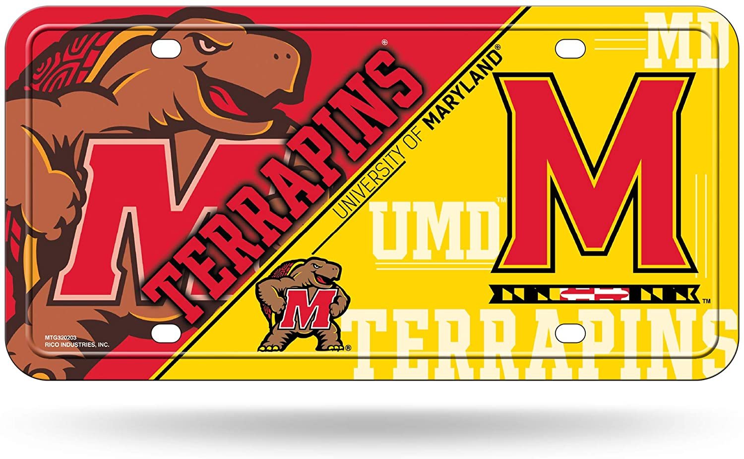 University of Maryland Terrapins Metal Auto Tag License Plate, Split Design, 6x12 Inch