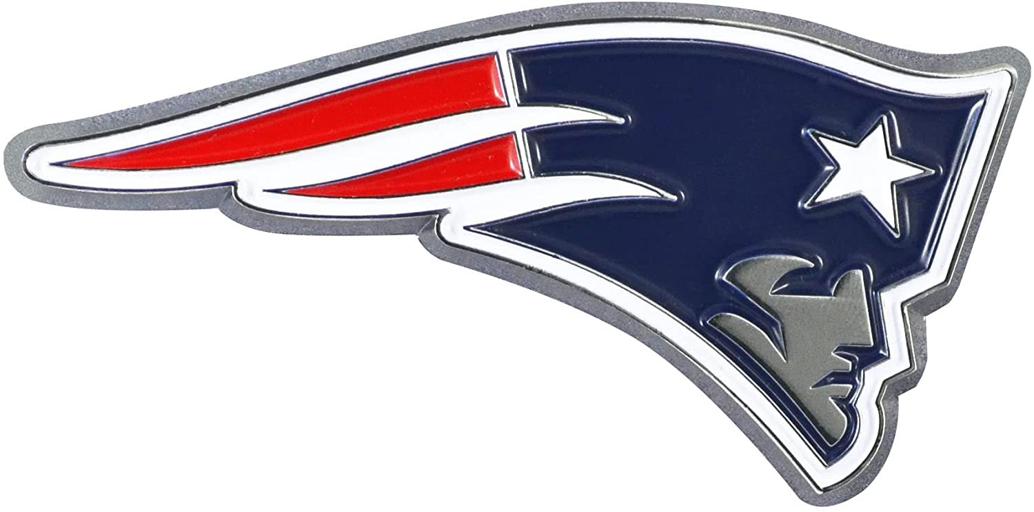 New England Patriots Premium Solid Metal Color Raised Auto Emblem Shape Cut Adhesive Backing