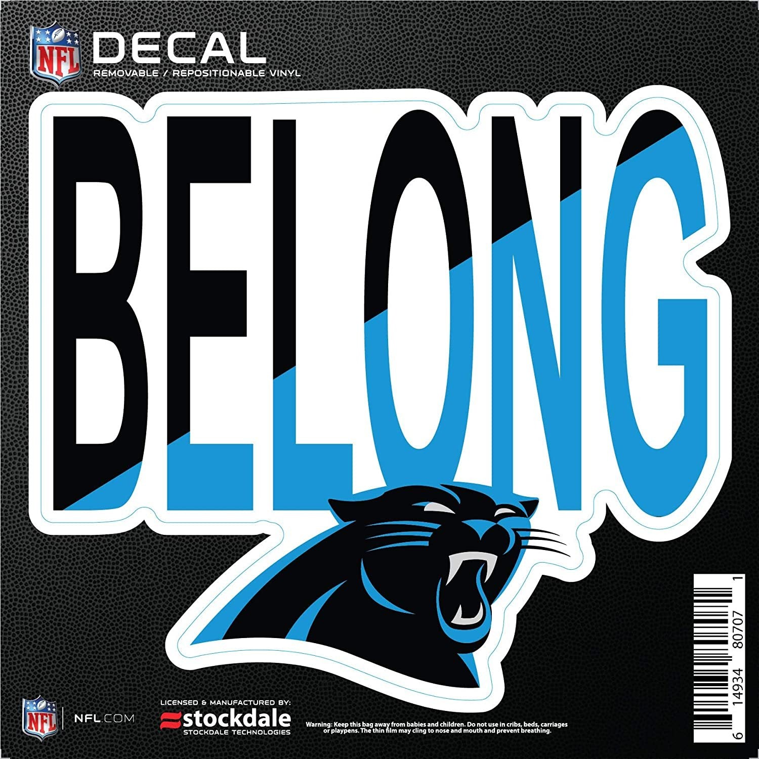 Carolina Panthers 6 Inch Decal Sticker, Flat Vinyl, Die Cut, Slogan Design, Full Adhesive Backing