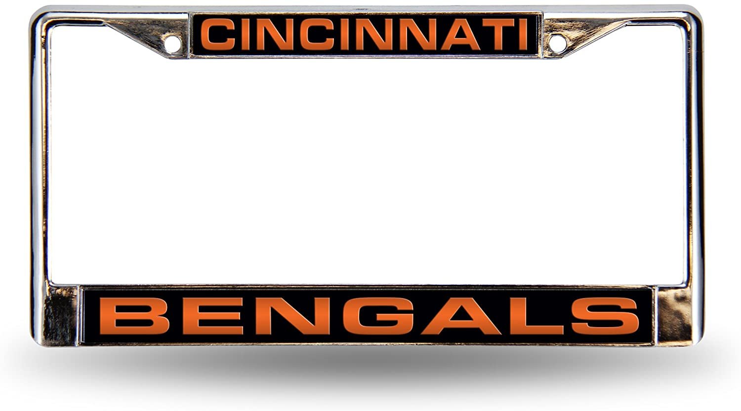Cincinnati Bengals Chrome Metal License Plate Frame Tag Cover, Laser Acrylic Mirrored Inserts, 12x6 Inch