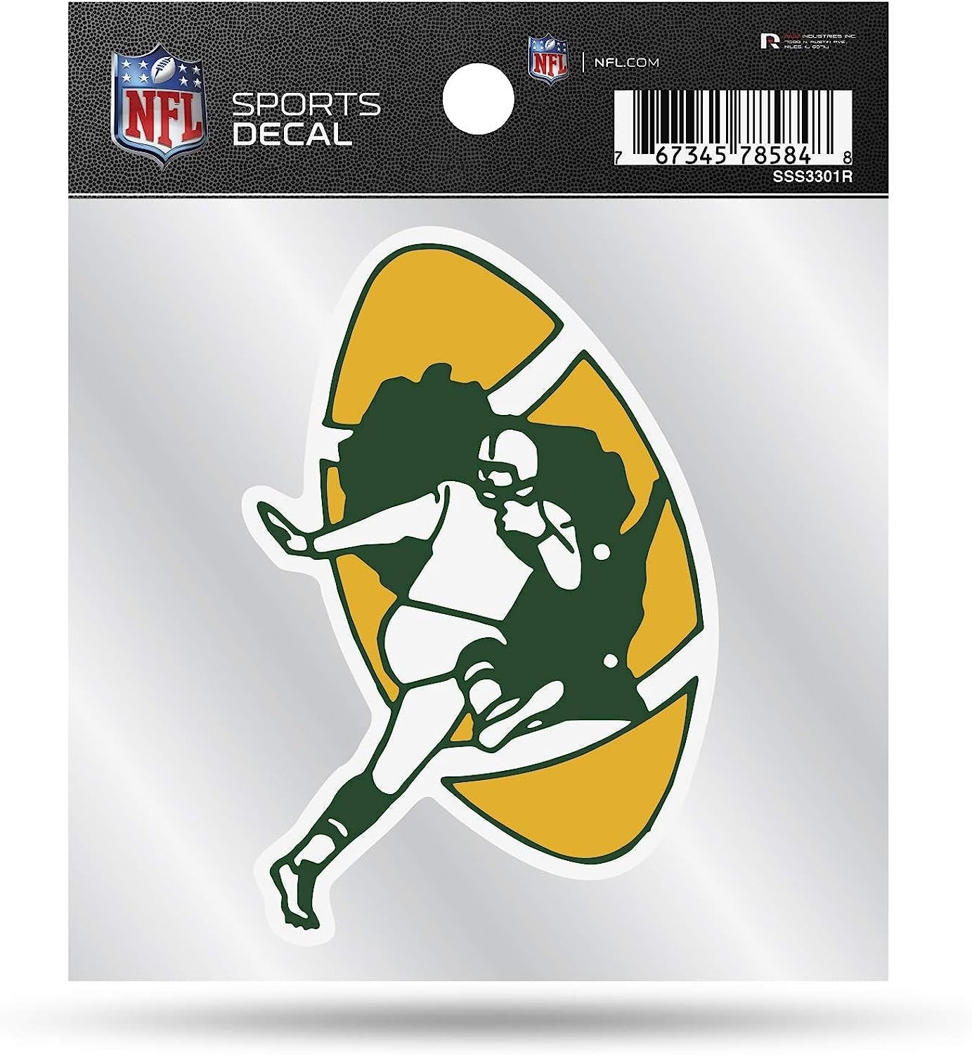 Green Bay Packers 4x4 Inch Die Cut Decal Sticker, Retro Logo, Clear Backing
