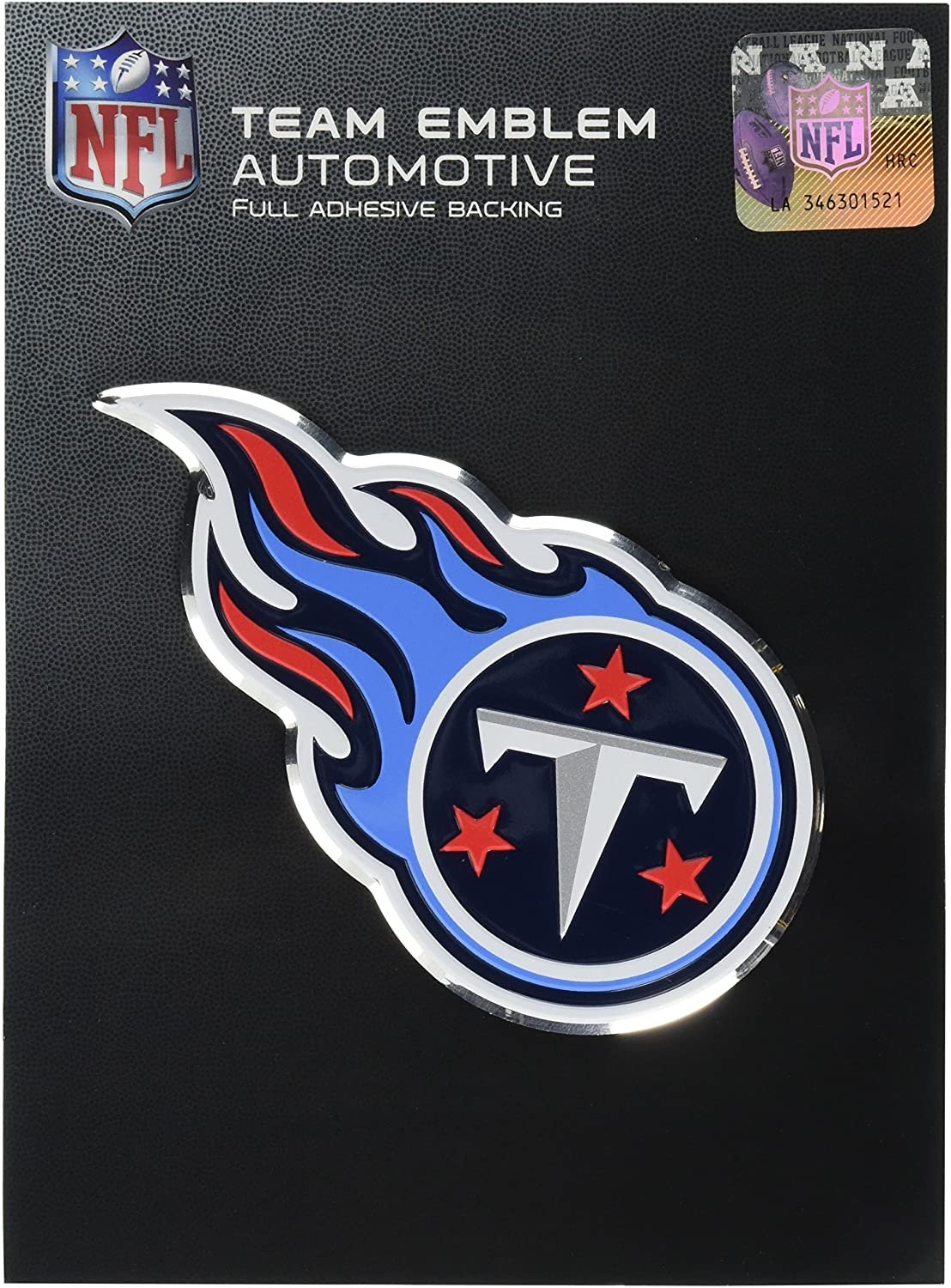 Tennessee Titans Auto Emblem, Aluminum Metal, Embossed Team Color, Raised Decal Sticker, Full Adhesive Backing