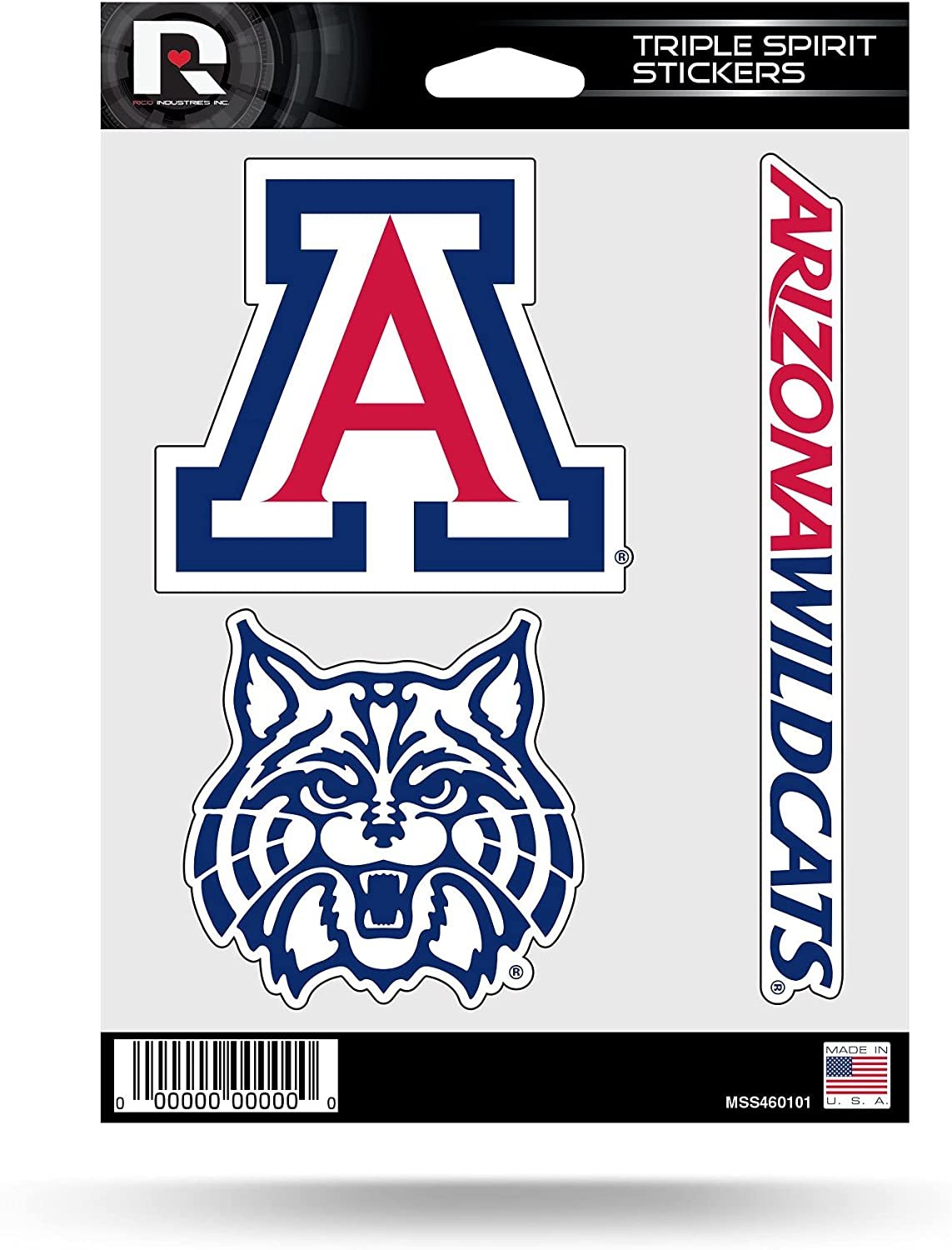 University of Arizona Wildcats 3 Piece Decal Sheet Triple Sticker