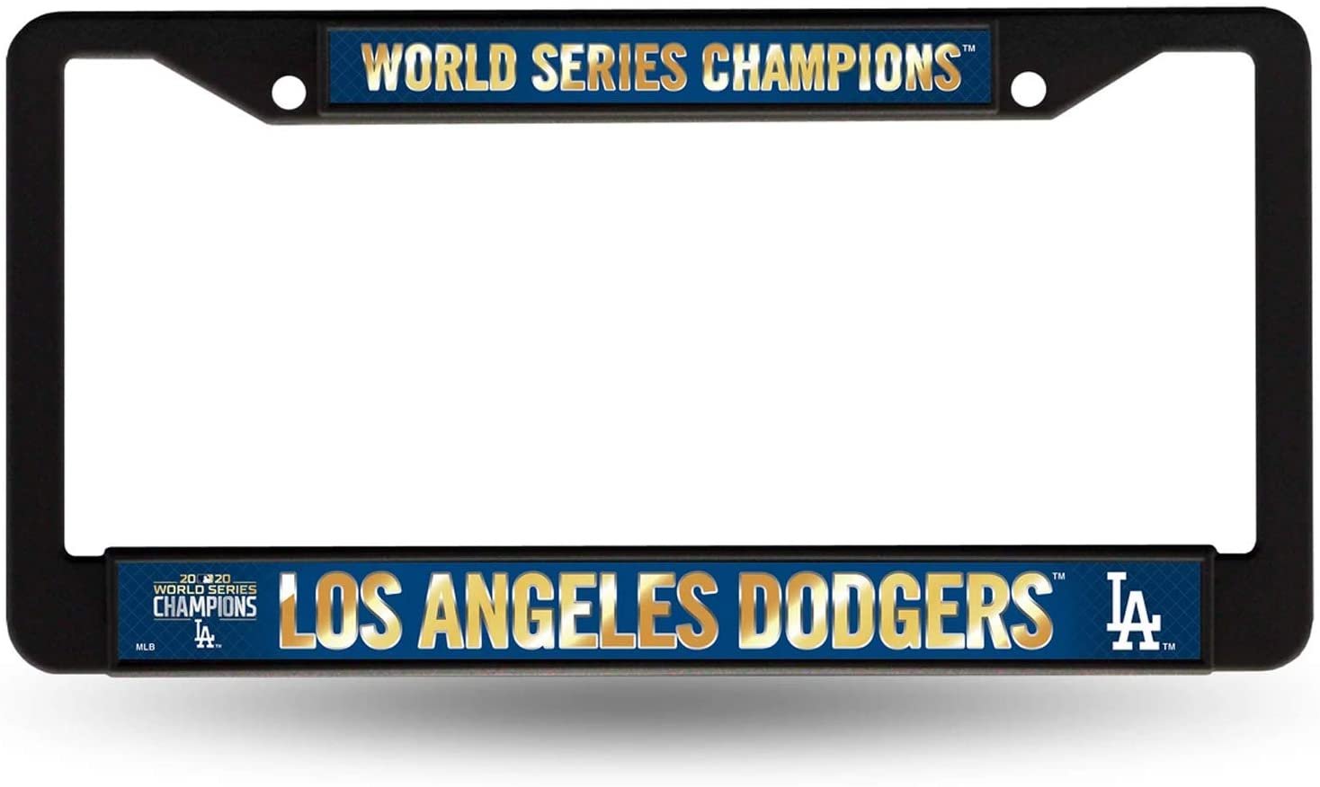 Los Angeles Dodgers 2020 World Series Champions Black Plastic License Plate Frame Tag Cover