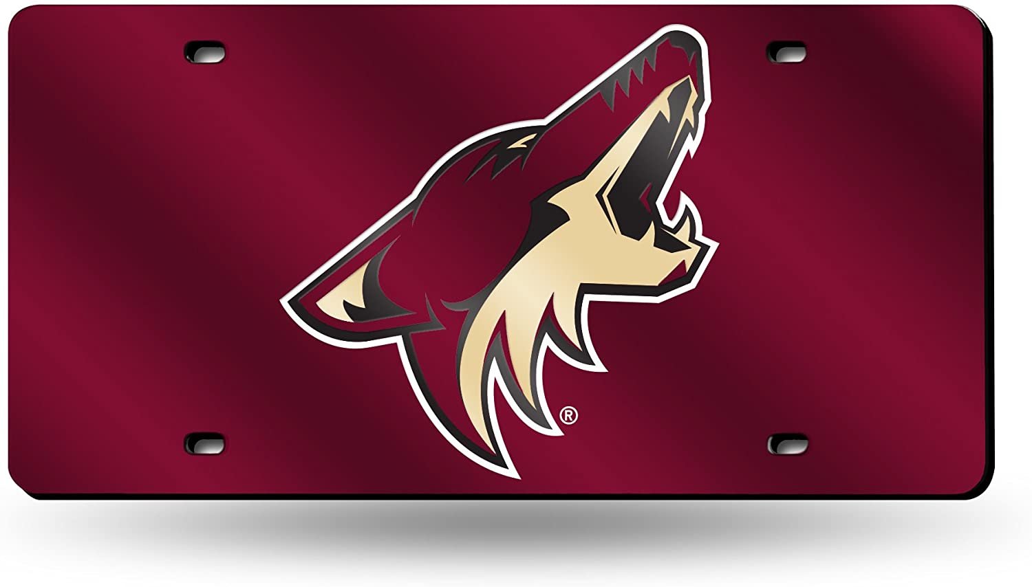 Arizona Coyotes Premium Laser Cut Tag License Plate, Red Mirrored Acrylic Inlaid, 12x6 Inch