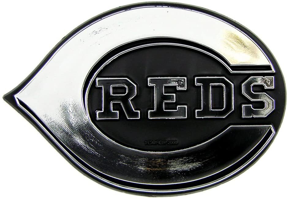 Cincinnati Reds Auto Emblem, Plastic Molded, Silver Chrome Color, Raised 3D Effect, Adhesive Backing