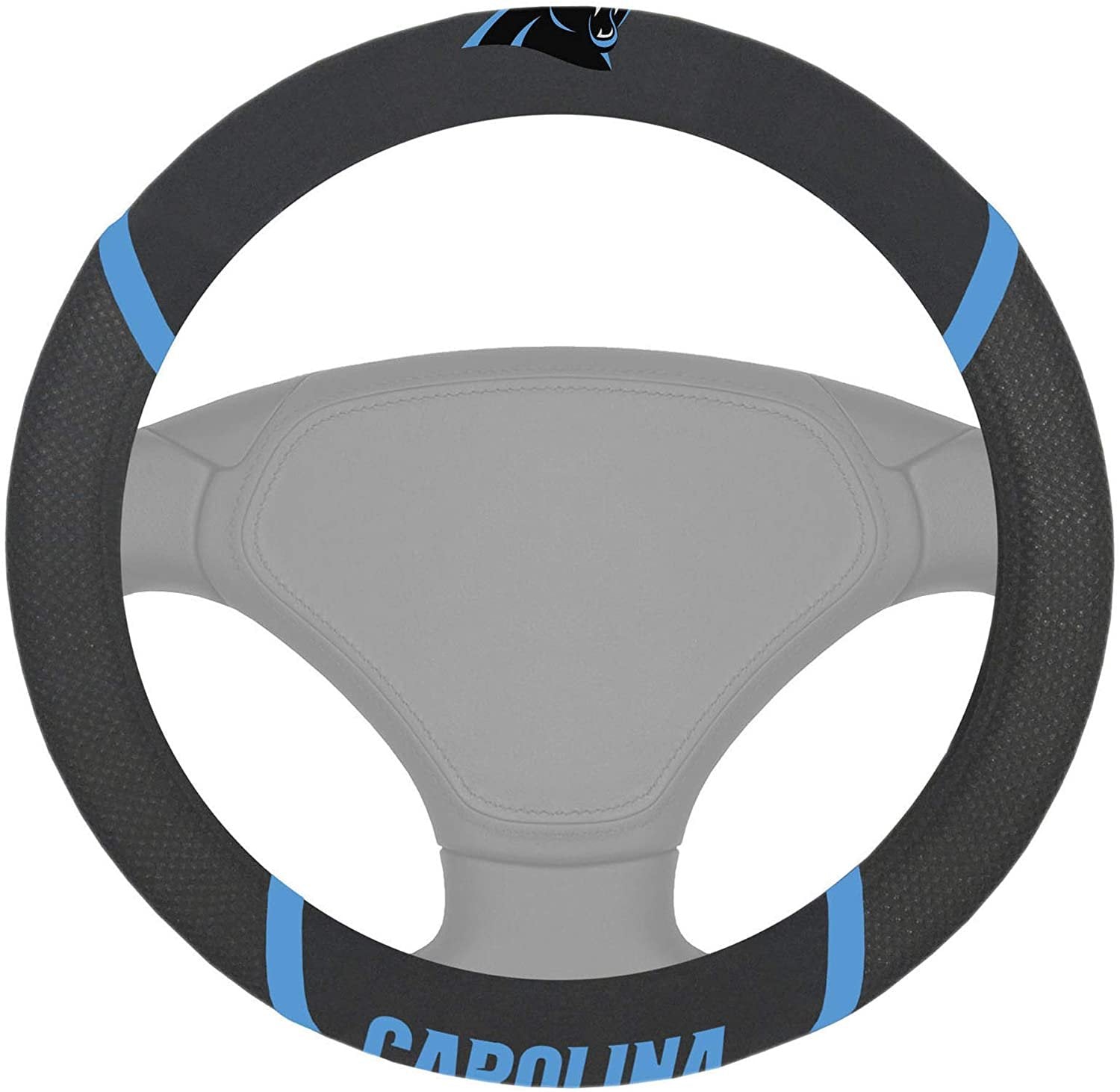 Carolina Panthers Premium 15 Inch Black Emroidered Steering Wheel Cover