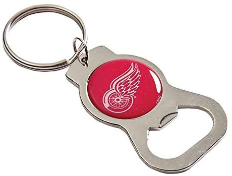 Detroit Red Wings Premium Solid Metal Bottle Opener Keychain, Silver Key Ring, Team Logo