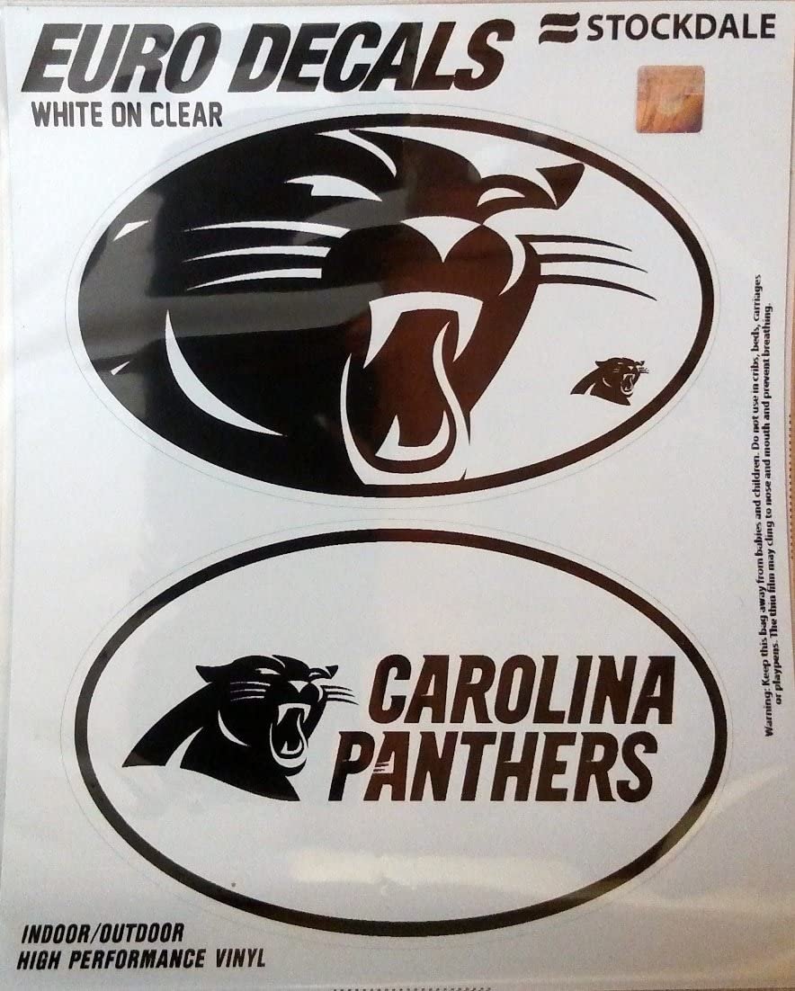 Carolina Panthers 2-Piece White and Clear Euro Decal Sticker Set, 4x2.5 Inch Each