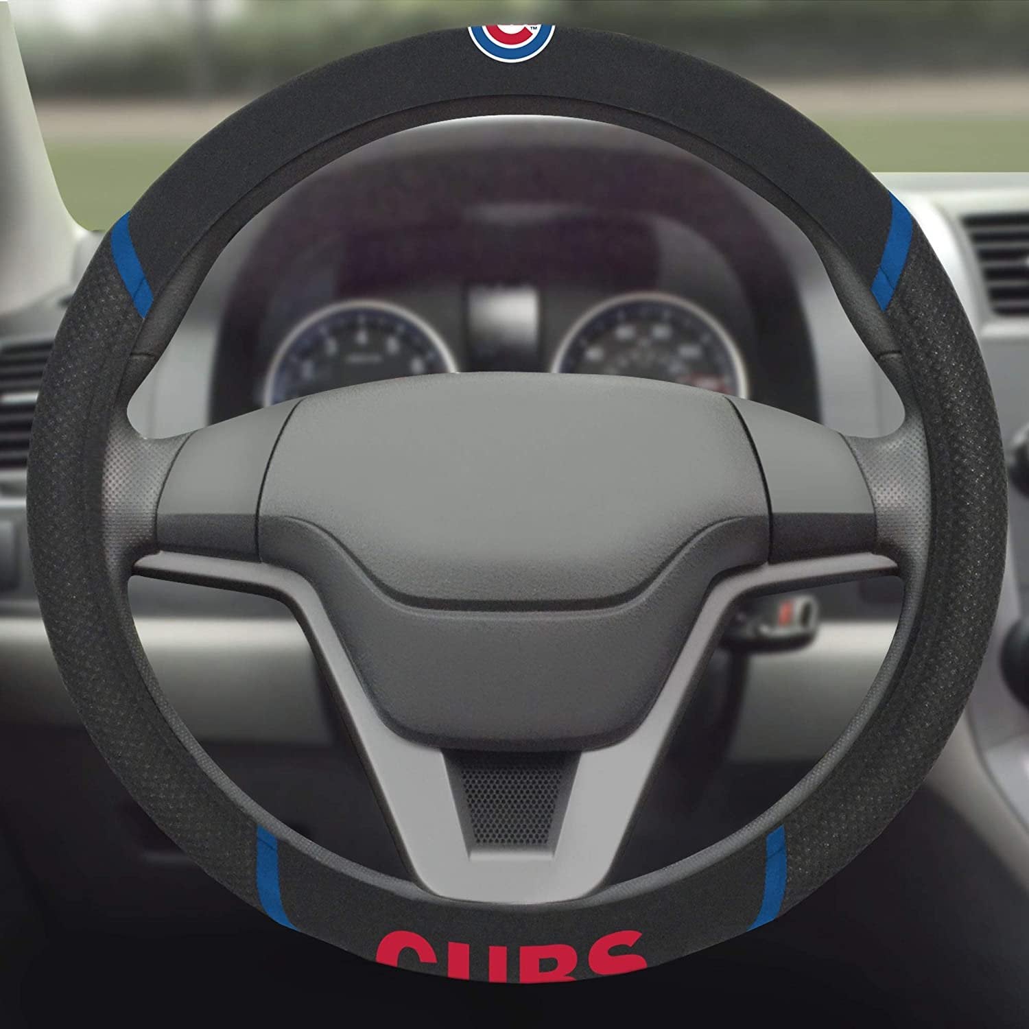 Chicago Cubs Steering Wheel Cover Premium Embroidered Black 15 Inch
