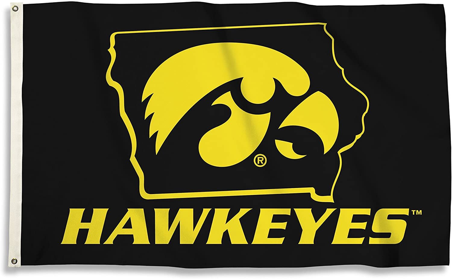 University of Iowa Hawkeyes Premium 3x5 Feet Flag Banner, State Design, Metal Grommets, Outdoor Use, Single Sided